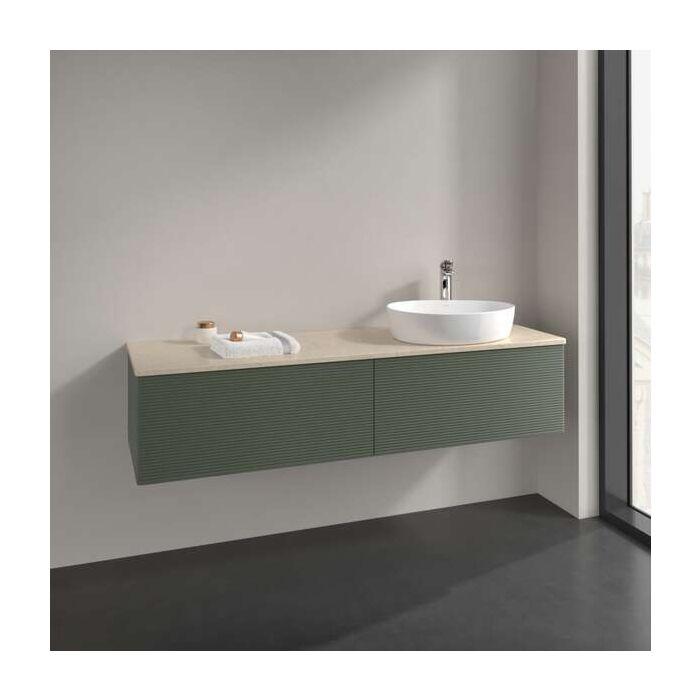 Villeroy Und Boch Antao Waschtisch-Unterschrank L38113HL Mit Beleuchtung, 2 AuszüGe, 1600 X 360 X 500 Mm, Front Mit Struktur, Leaf Green Matt Lacquer / Botticino