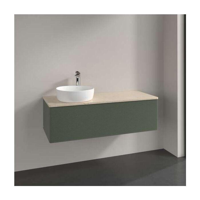 Villeroy Und Boch Antao Waschtisch-Unterschrank L33113HL Mit Beleuchtung, 1 Auszug, 1200 X 360 X 500 Mm, Front Mit Struktur, Leaf Green Matt Lacquer / Botticino