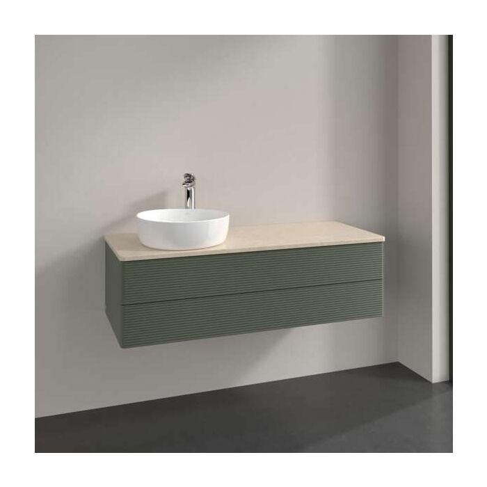 Villeroy Und Boch Waschtisch-Unterschrank L22113HL Mit Beleuchtung, 2 AuszüGe, 1200 X 360 X 500 Mm, Front Mit Struktur, Leaf Green Matt Lacquer / Botticino