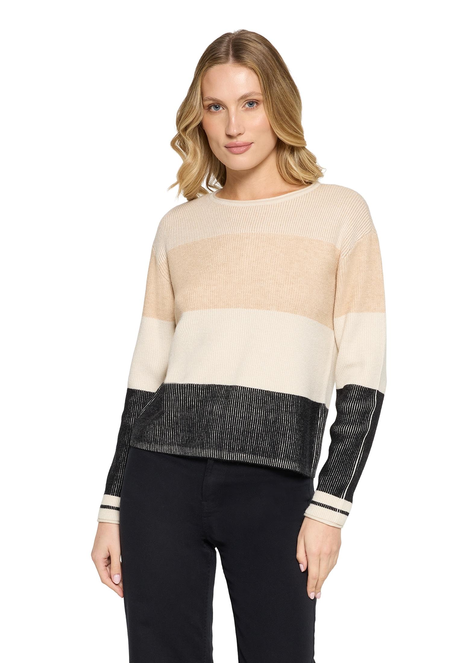 Strickpullover Betty Barclay "Damen Mit Rippenstruktur", Damen, Gr. 38, Patch Schwarz, Beige, Strick, Obermaterial: 50% Viskose, 27% Polyamid, 23% Polyester, Gerade Normal, Rundhals, Pullover Strickpullover