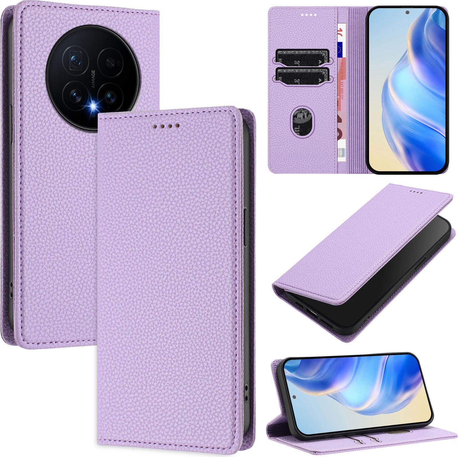 Litchi Pelle Custodia Del Telefono Cellulare Per Honor Magic8 Portafoglio Slot Per Schede Stand Funzione Caso Viola