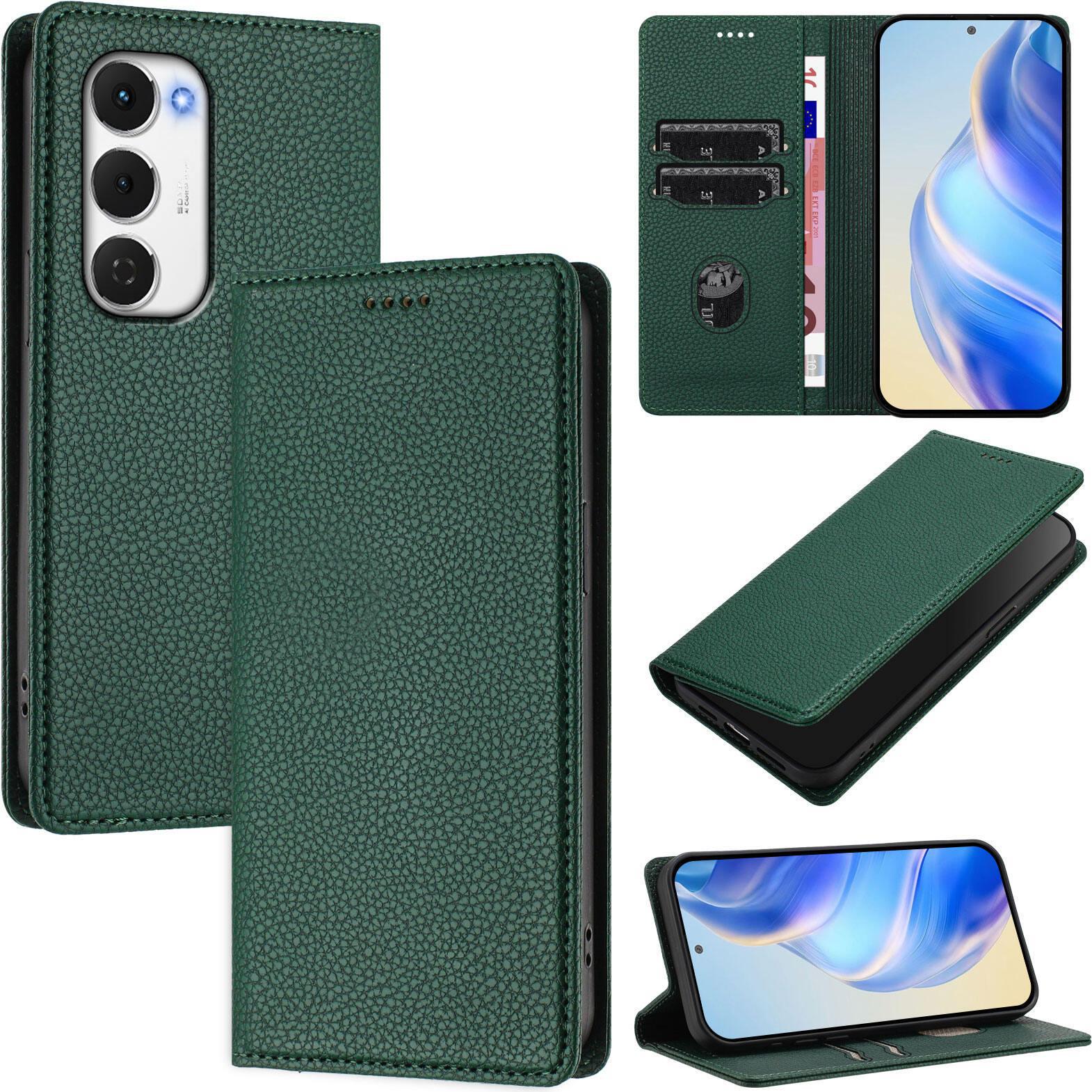Custodia Per Telefono Cellulare In Pelle Litchi Per Tecno Spark 40 Pro+ Portafoglio Slot Per Schede Funzione Stand Cover Verde