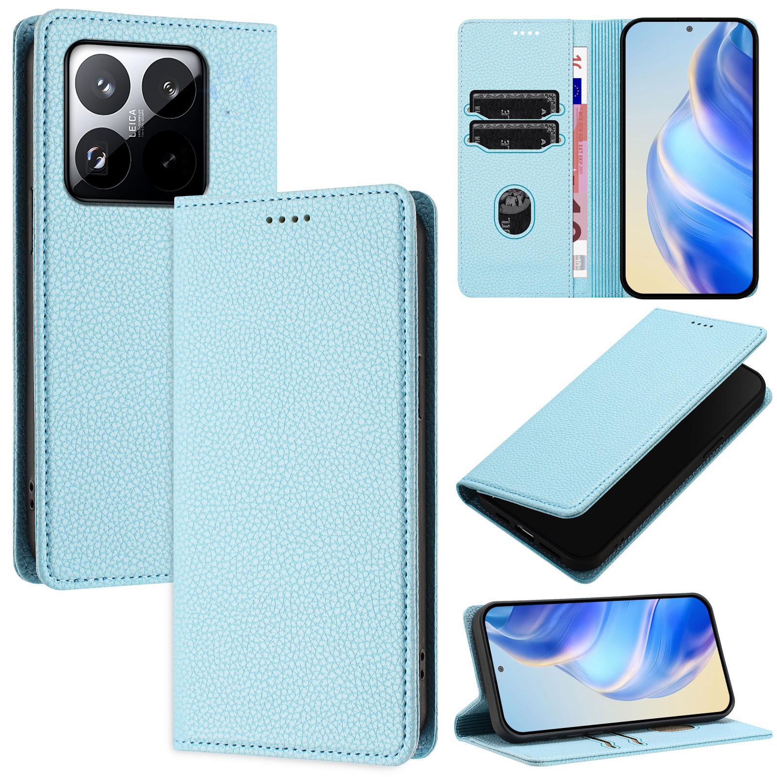 Litchi Pelle Cellulare Caso Per Xiaomi 15T Portafoglio Slot Per Schede Stand Funzione Copertura Blu Chiaro