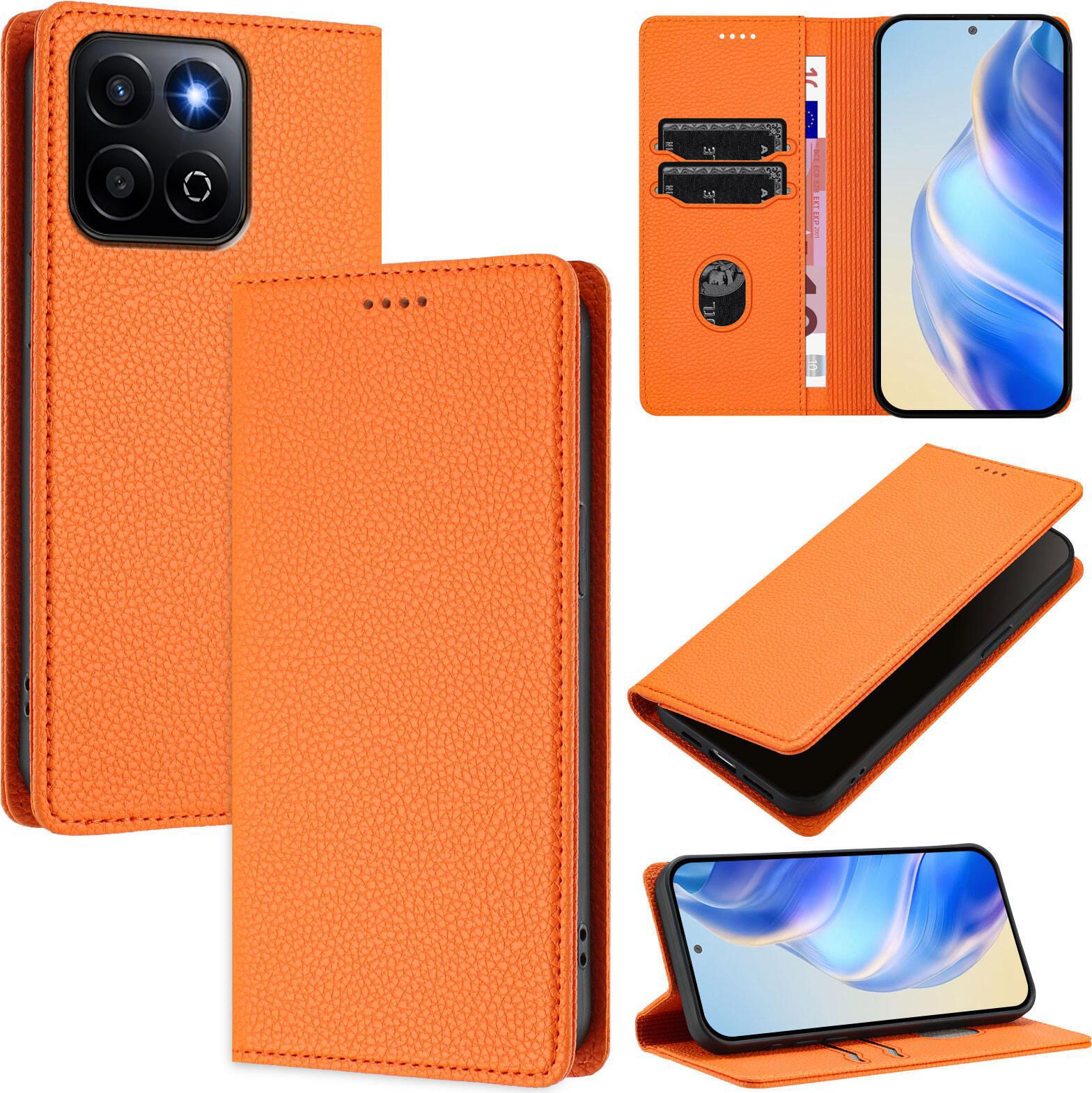 Litchi Pelle Custodia Del Telefono Cellulare Per Honor 400 Smart Wallet Slot Per Schede Stand Funzione Copertura Arancione