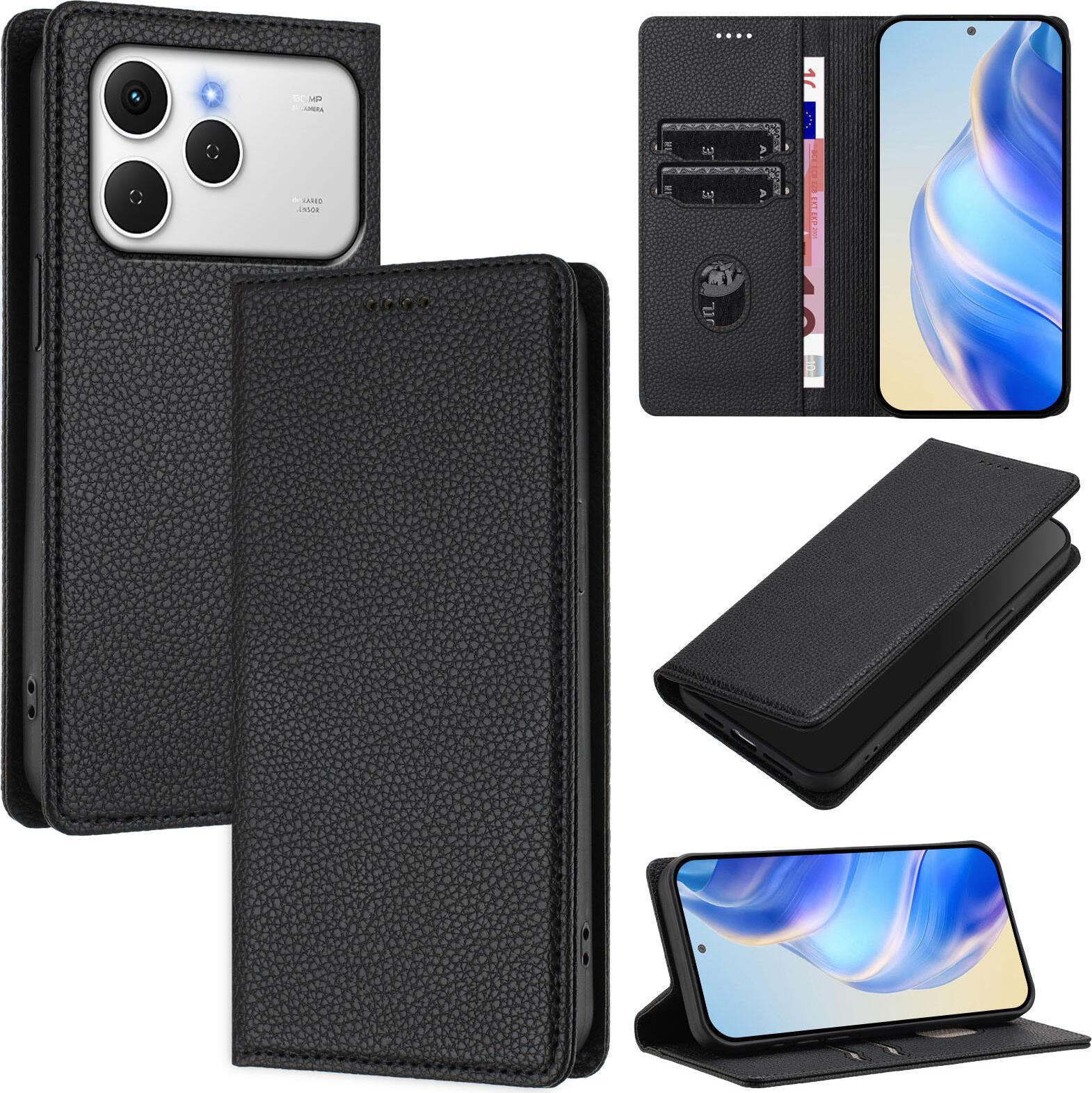 Custodia Per Telefono Cellulare In Pelle Litchi Per Tecno Spark 40 4G Portafoglio Slot Per Schede Stand Funzione Cover Nero