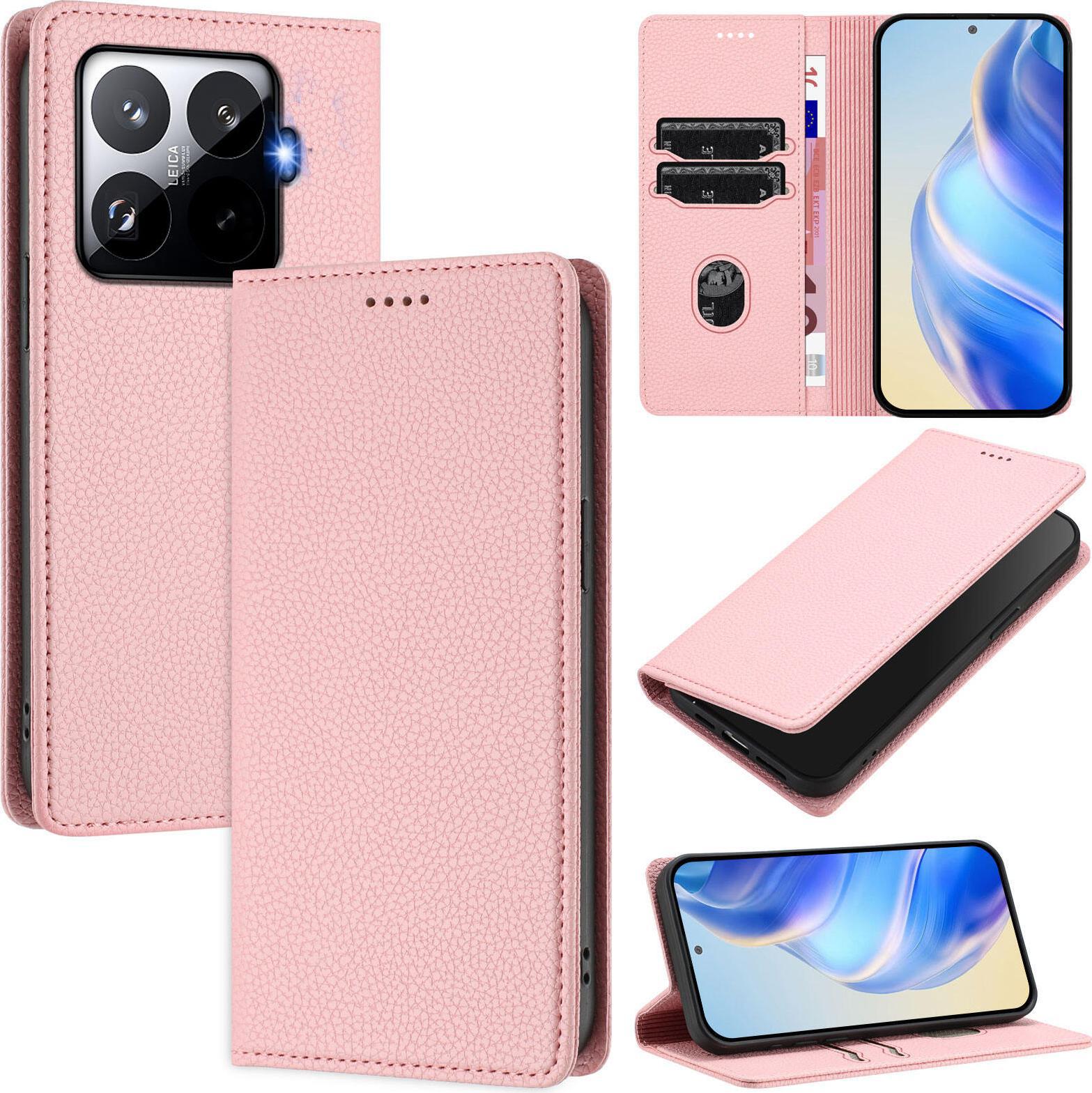Litchi Pelle Cellulare Caso Per Xiaomi 15T Pro Portafoglio Scheda Slot Stand Funzione Caso Rosa