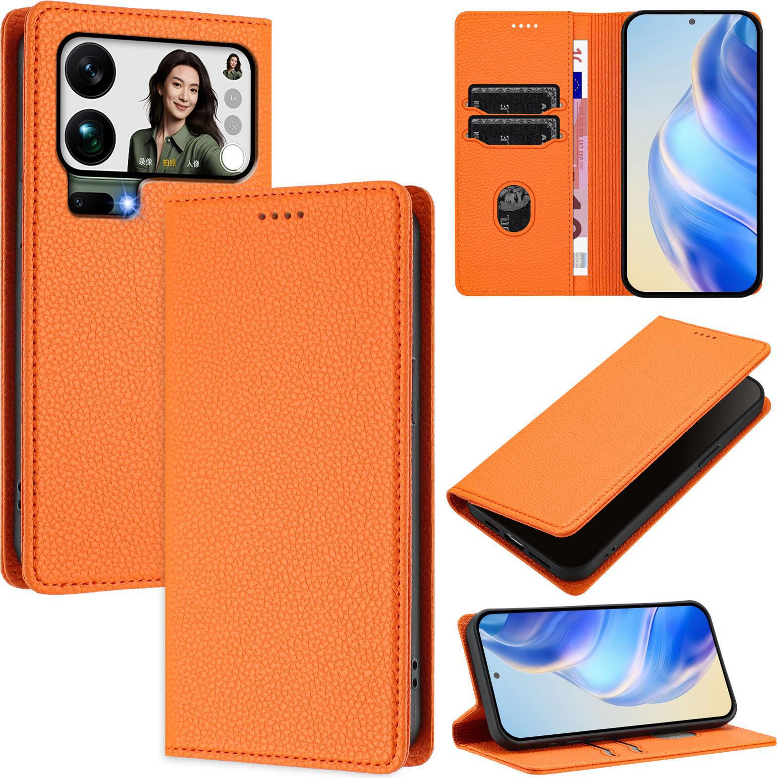 Litchi Pelle Cellulare Caso Per Xiaomi 17 Pro Max Portafoglio Slot Per Schede Stand Funzione Caso Arancione