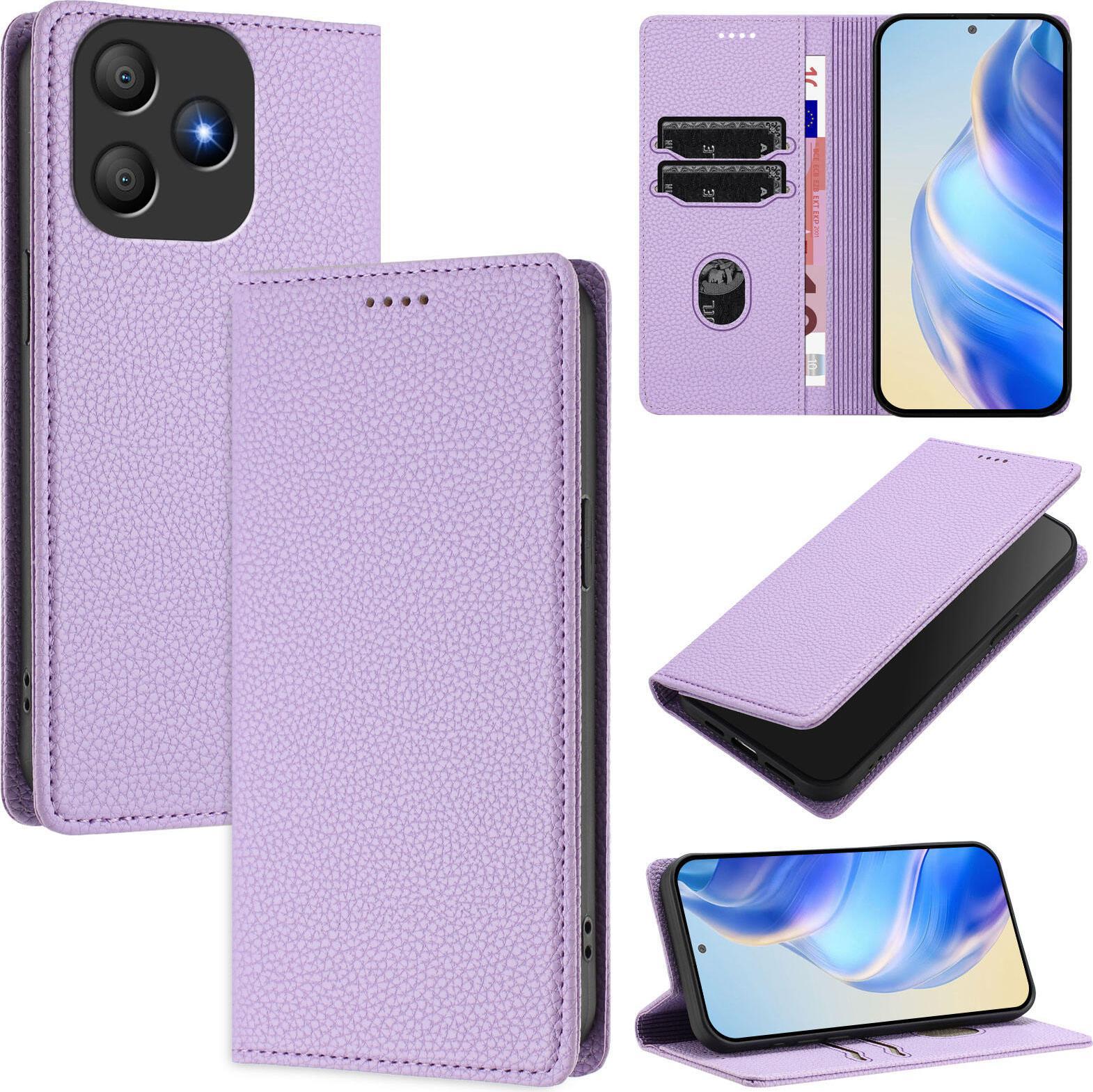 Litchi Pelle Custodia Del Telefono Cellulare Per Blackview Wave 9C Portafoglio Slot Per Schede Stand Funzione Copertura Viola