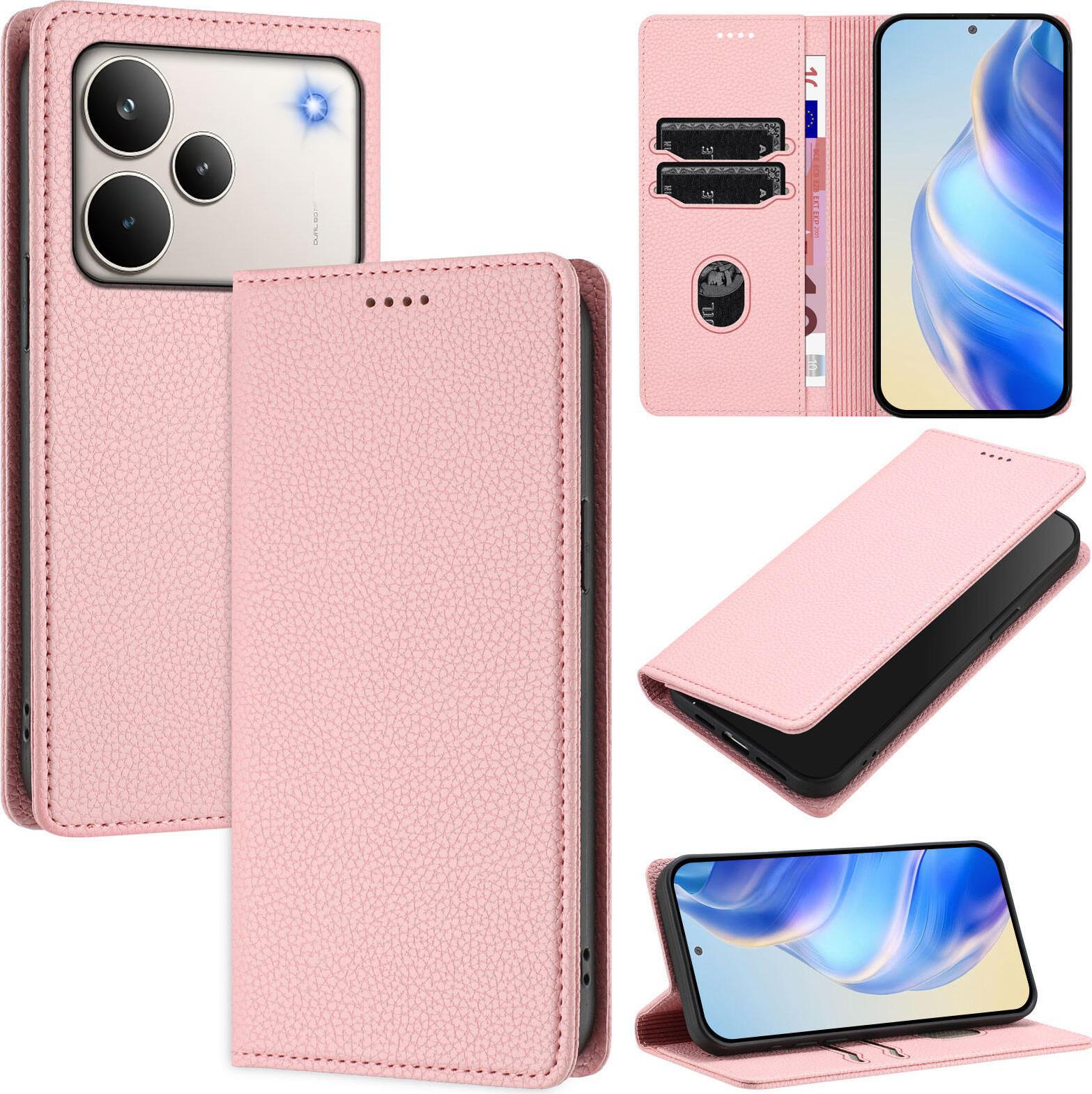 Custodia Per Telefono Cellulare In Pelle Litchi Per Realme P4 Pro Portafoglio Slot Per Schede Stand Funzione Custodia Rosa