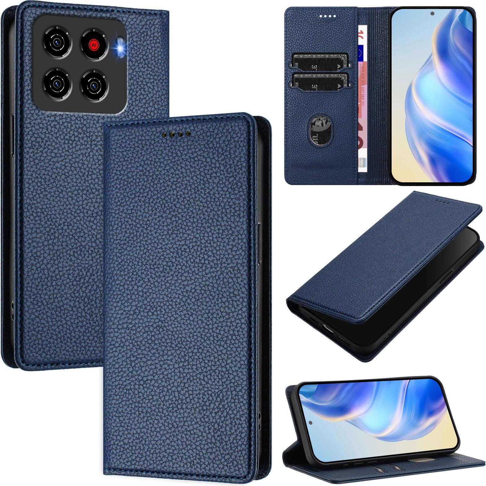 Custodia Per Telefono Cellulare In Pelle Litchi Per Zte Blade A56 Portafoglio Slot Per Schede Stand Funzione Cover Blu