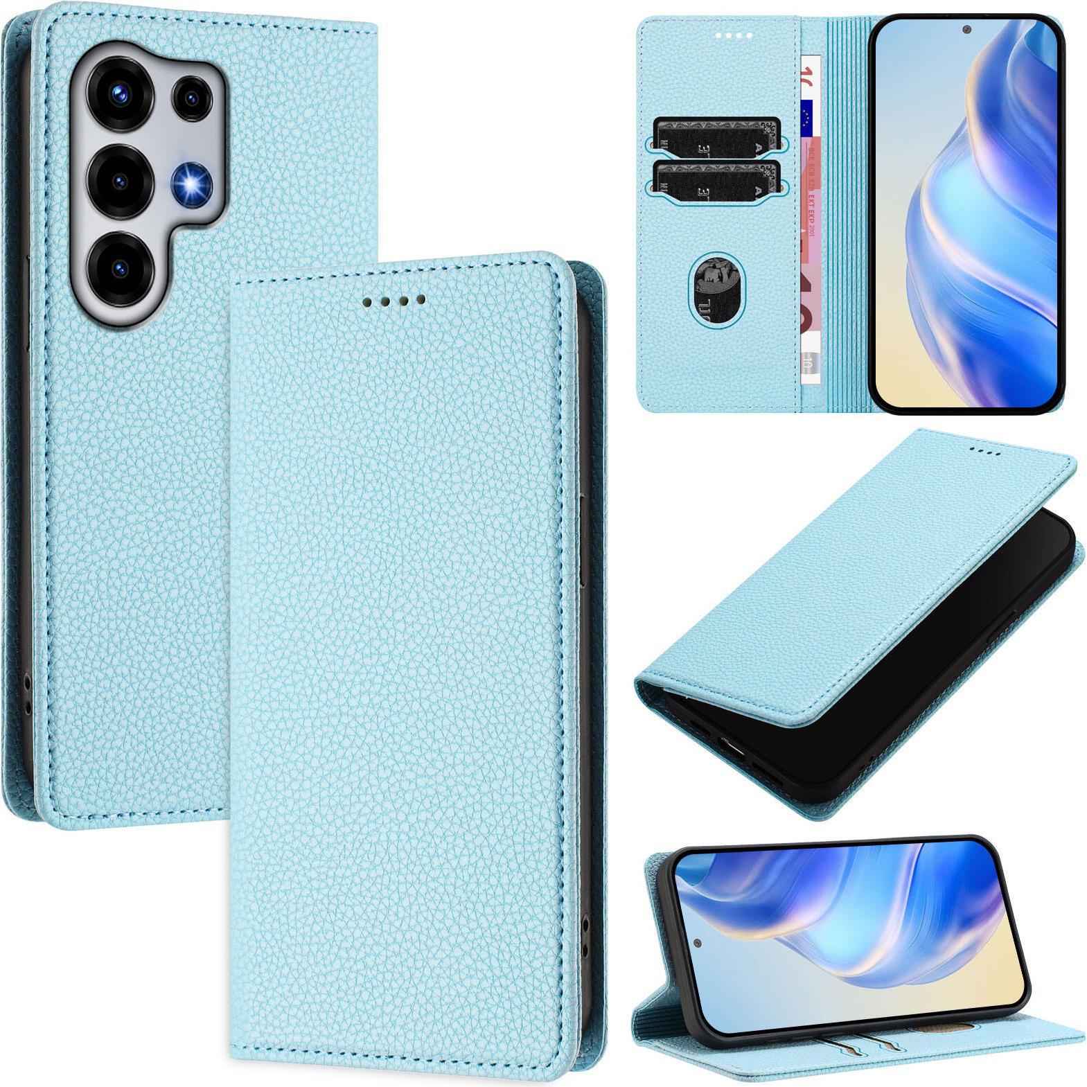 Custodia Per Cellulare In Pelle Litchi Per Itel Super 26 Ultra Wallet Card Slots Stand Function Cover Azzurro