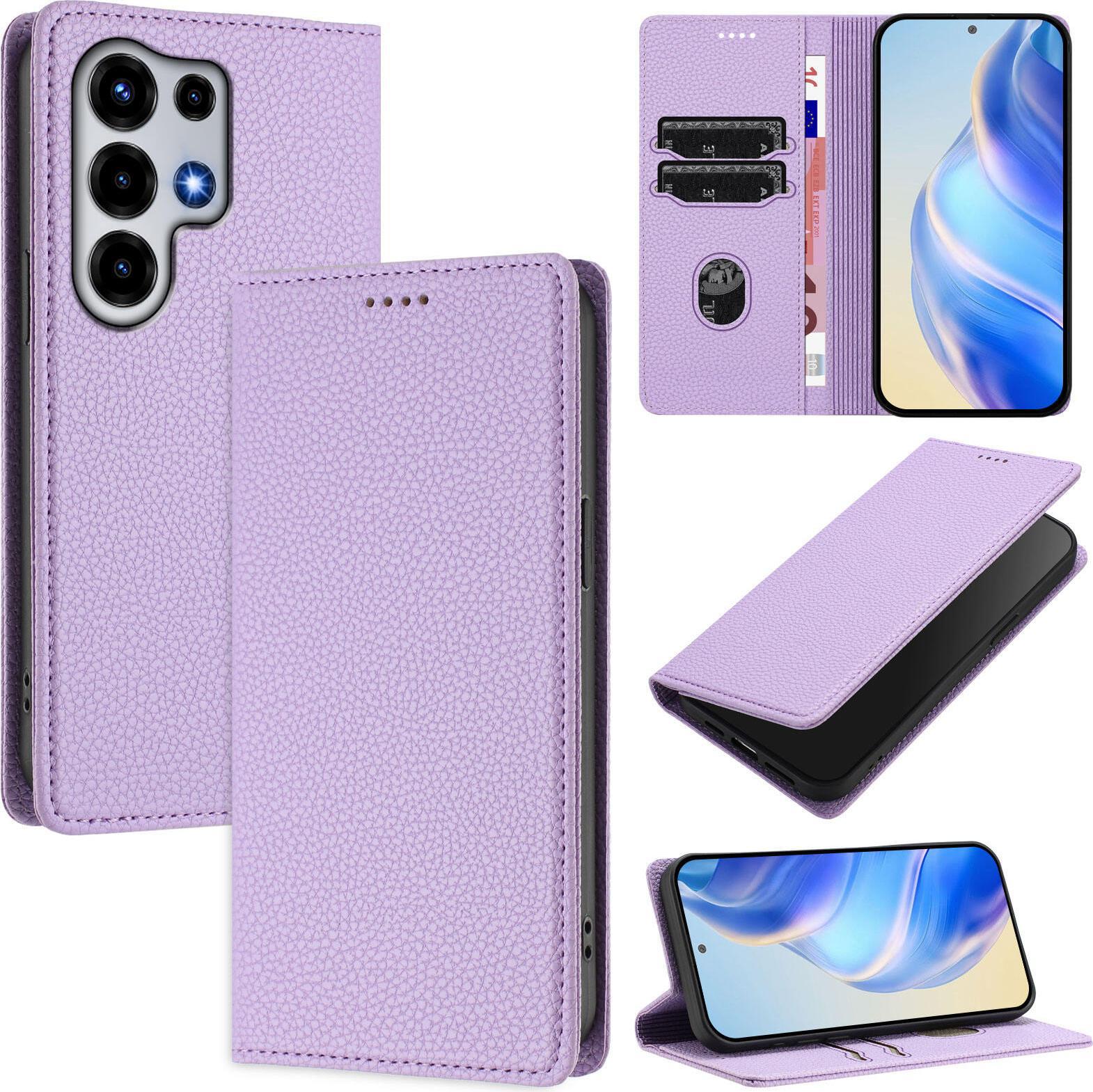 Custodia Per Cellulare In Pelle Litchi Per Itel Super 26 Ultra Wallet Card Slots Stand Function Cover Viola