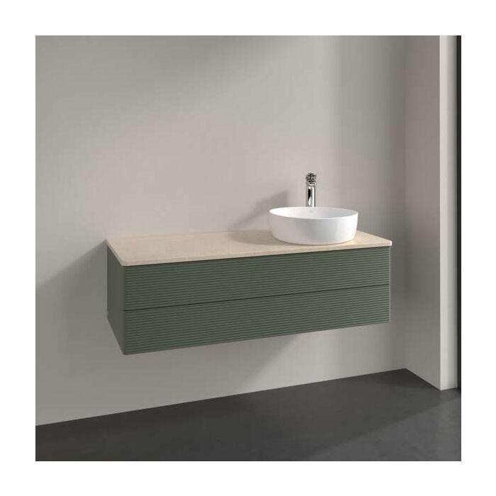 Villeroy Und Boch Antao Waschtisch-Unterschrank L23113HL Mit Beleuchtung, 2 AuszüGe, 1200 X 360 X 500 Mm, Front Mit Struktur, Leaf Green Matt Lacquer / Botticino