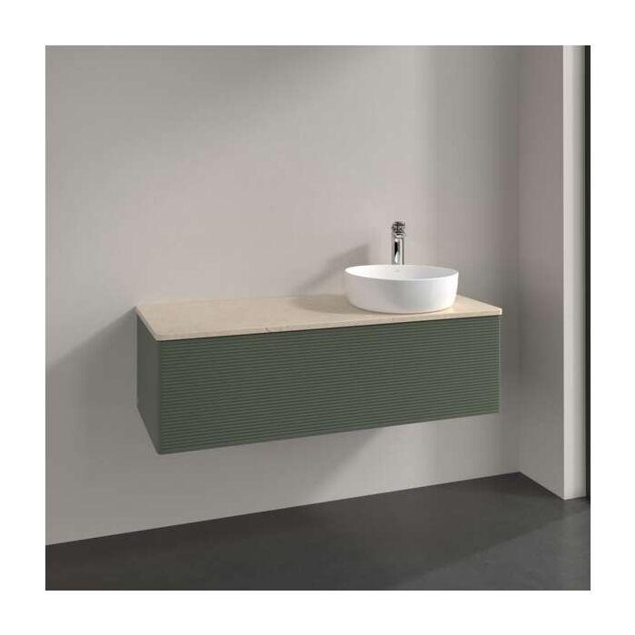 Villeroy Und Boch Antao Waschtisch-Unterschrank L34153HL Mit Beleuchtung, 1 Auszug, 1200 X 360 X 500 Mm, Front Mit Struktur, Leaf Green Matt Lacquer / Botticino