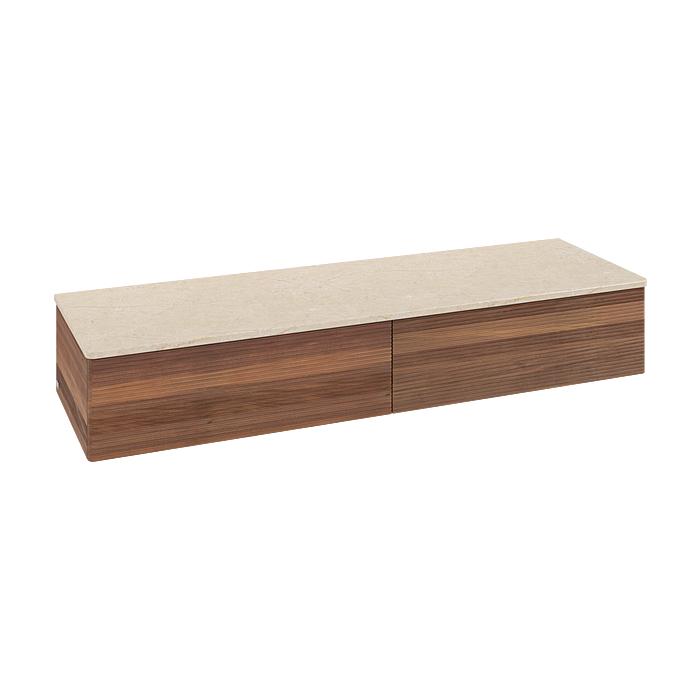 Villeroy Und Boch Antao Sideboard L42103HM Mit Beleuchtung, 2 AuszüGe, 1600 X 268 X 500 Mm, Front Mit Struktur, Warm Walnut / Botticino