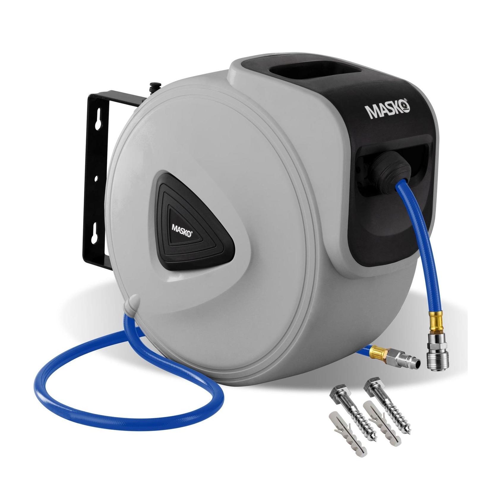 MASKO® Automatik Druckluftschlauch Aufroller – Schlauchtrommel mit 1/4"" Anschluss, Schlauchaufroller, Wandhalterung, Tragegriff, 180° schwenkbar, Schlauchbremse, vormontiert & sofort einsatzbereit