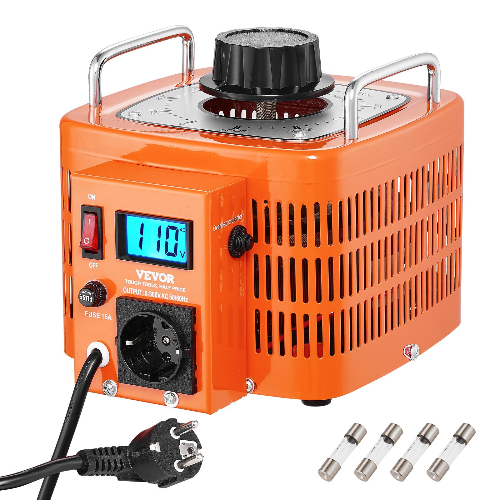 Vevor 3000VA Trasformatore Automatico Di Tensione Variabile, 10 Ampere, Ingresso 230 V, Uscita 0-300 V, Regolatore Di Tensione Ca, Con Display Lcd, 4 Fusibili Supplementari