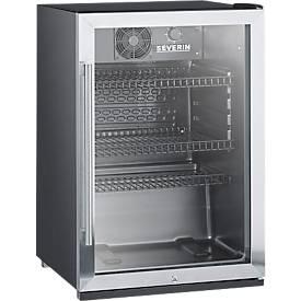 SEVERIN Flaschenkühlschrank FKS 8840, 118 l Netto, integriertes Schloss, LED‑Innenbeleuchtung, Temperaturregler 0–7 (0–10 °C), B 545 x H 840 x T 540 mm, 42 dB, Schwarz/Silber, Made in Germany