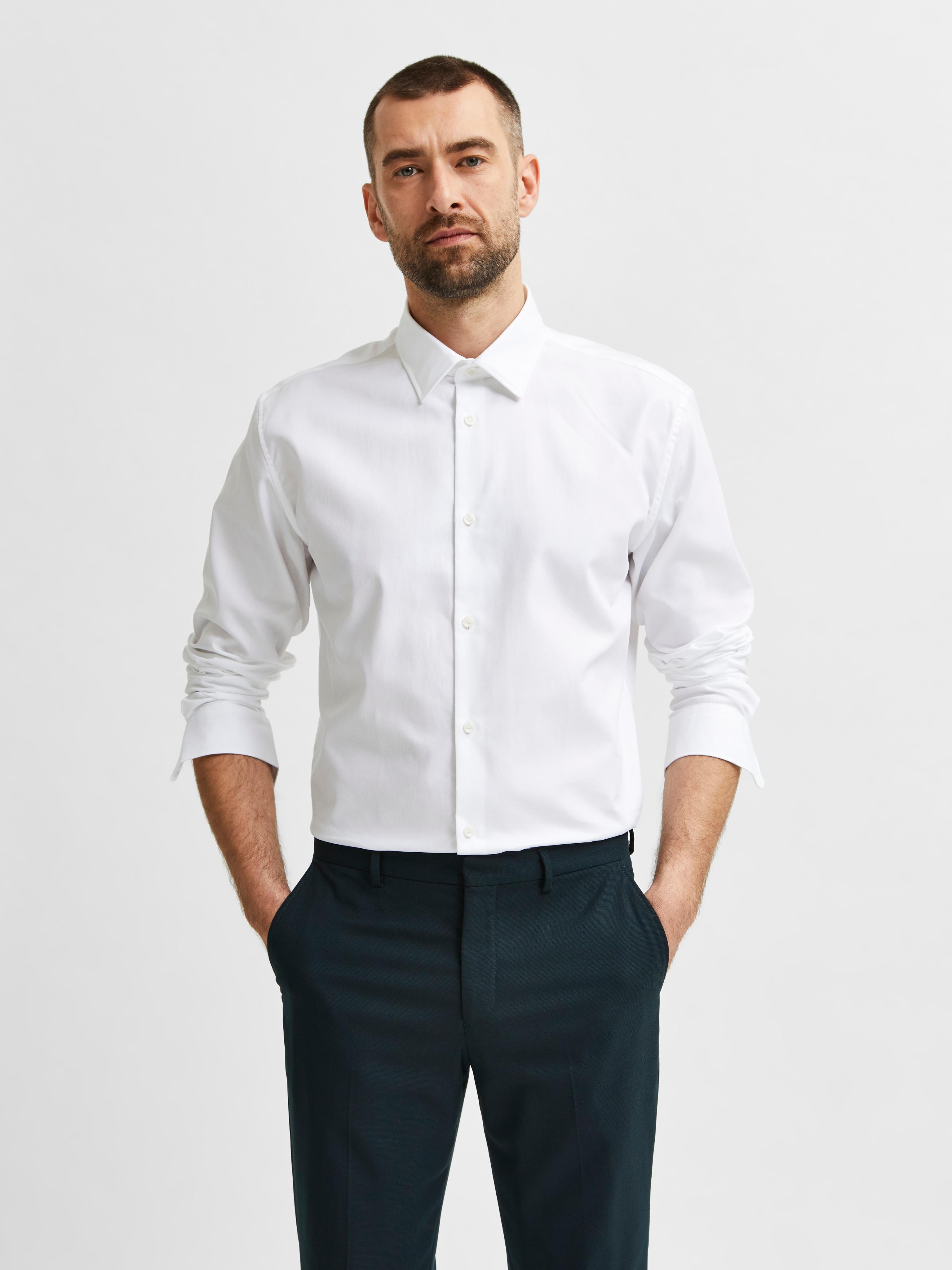 Businesshemd Selected "Slhslimethan Shirt", Herren, Gr. L, N-Gr, Weiß (Hellweiß), Web, Obermaterial: 100% Baumwolle, Hemden