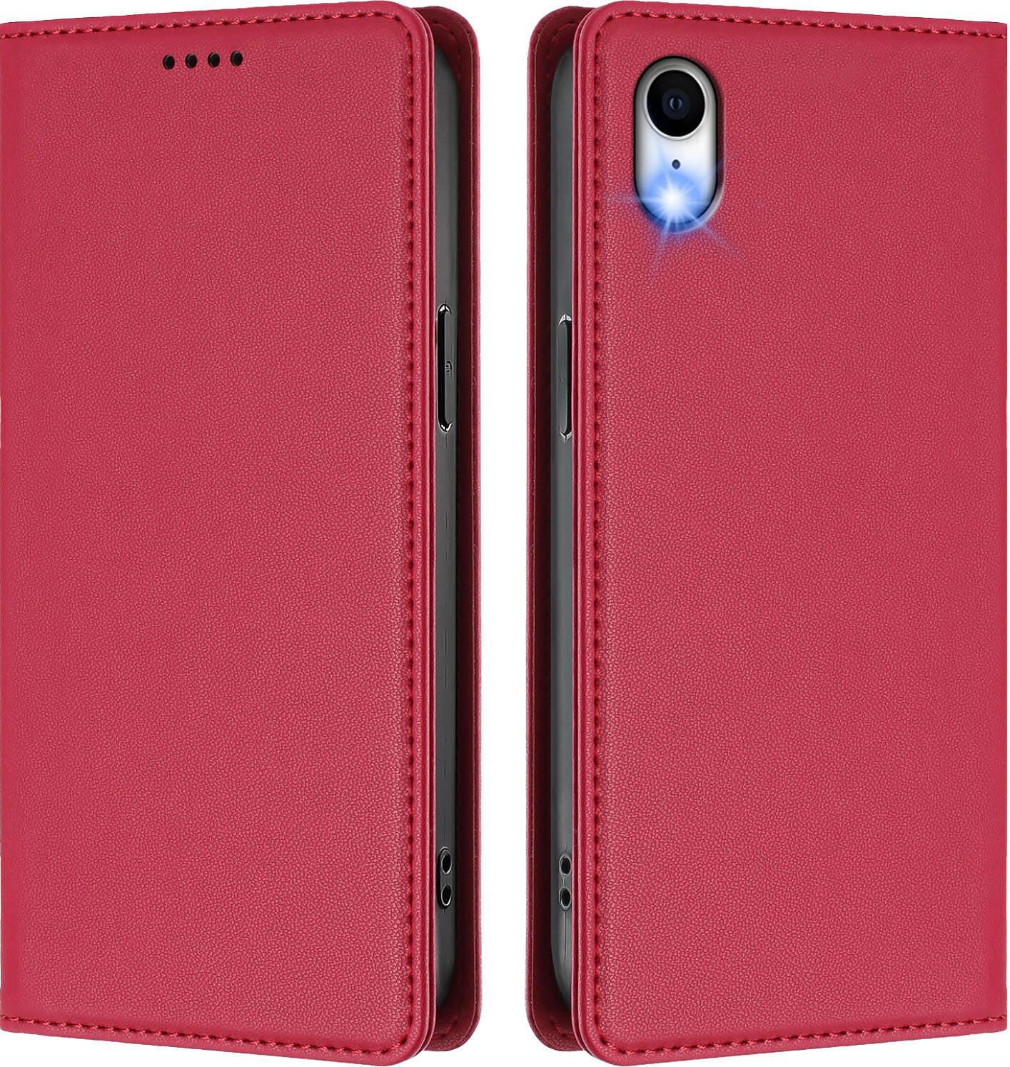 Custodia In Pelle Per Iphone Xr, Custodia Flip Magnetica In Finto Cuoio Con Supporto Rosso