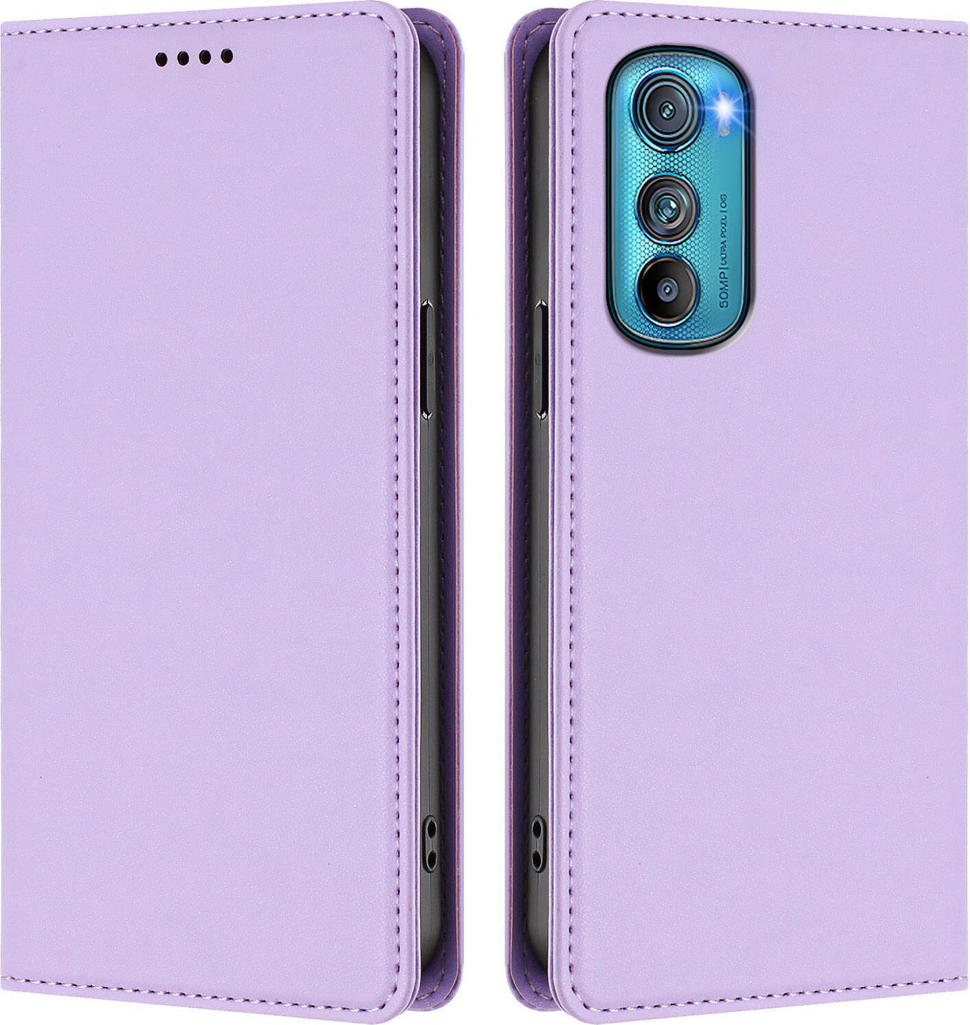 Custodia In Pelle Per Motorola Edge 30, Custodia Magnetica In Finto Cuoio Con Supporto Viola Chiaro