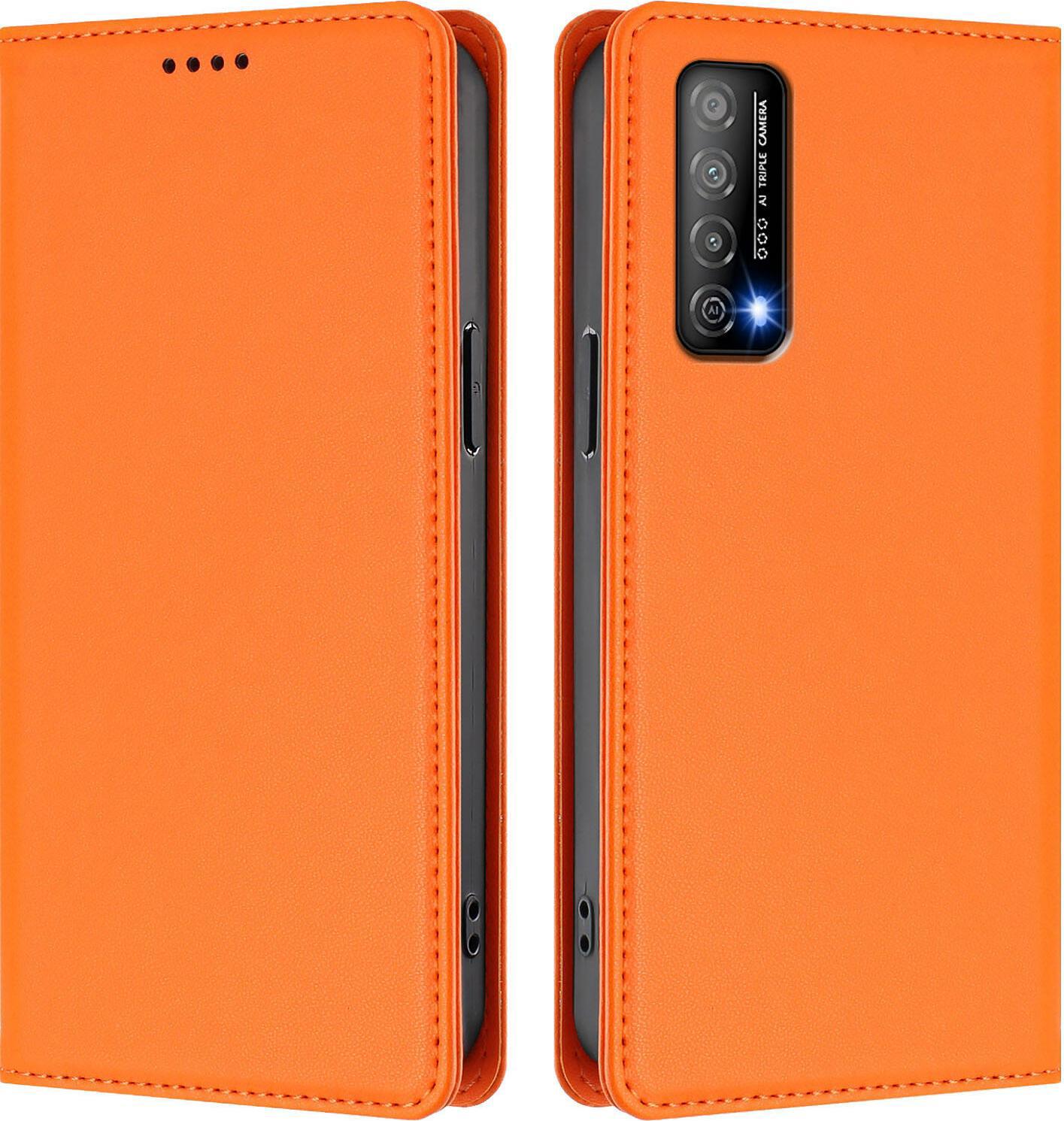 Custodia Per Telefono Cellulare Per Huawei Y7A/P Smart 2021,Poliuretanoleather Flip Cover Custodia Magnetica Antiurto Con Supporto Arancione