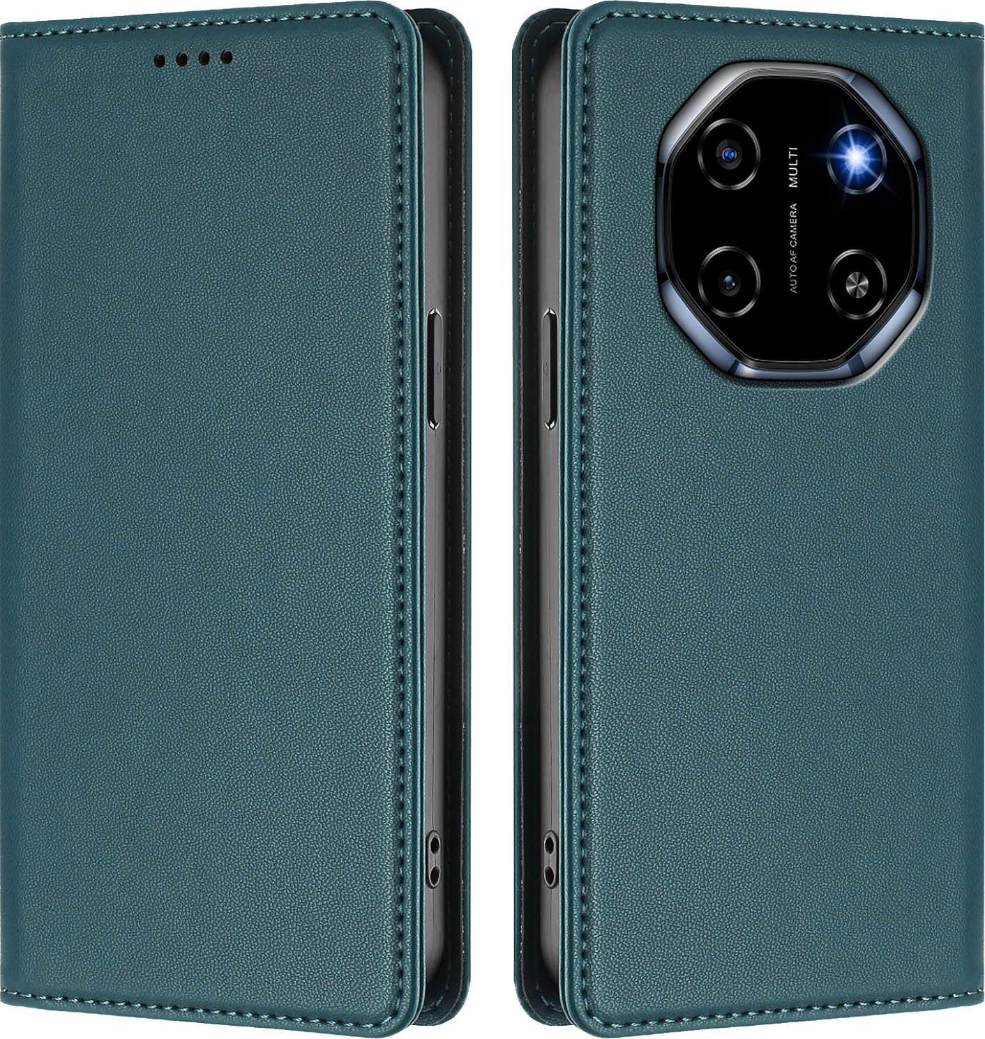 Custodia In Pelle Per Blackview Shark 6 / Oscal Tiger 8, Custodia Magnetica A Ribalta In Finto Cuoio Con Supporto Verde