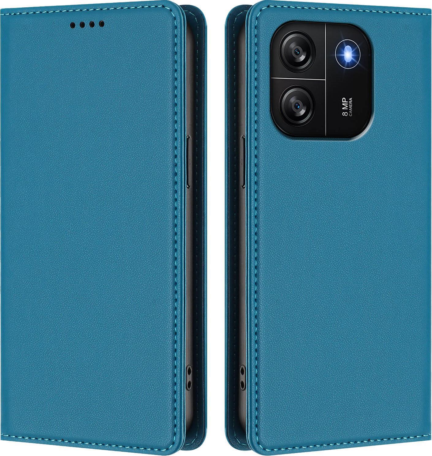 Custodia In Pelle Per Blackview Wave 6C, Custodia Flip Magnetica In Finto Cuoio Con Supporto Lake Blu