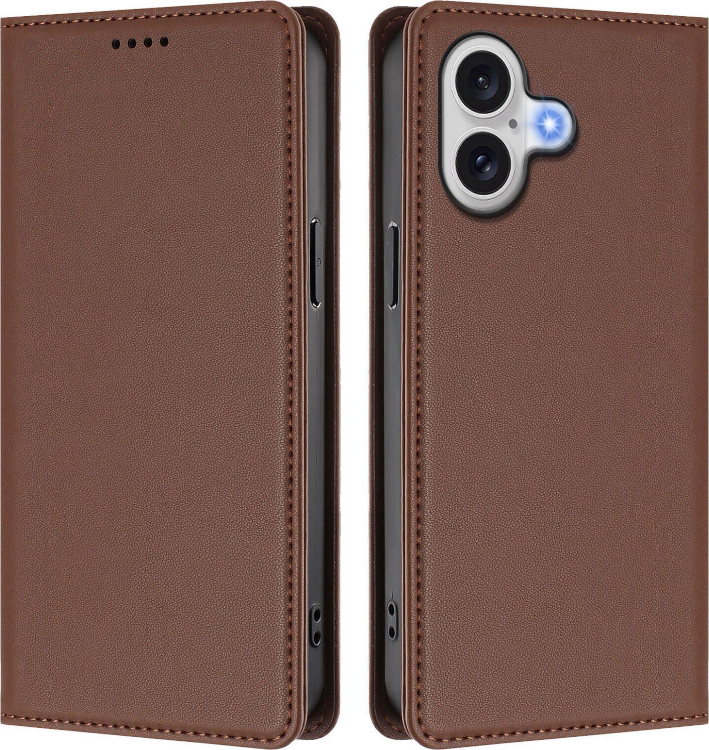 Custodia In Pelle Per Iphone 17, Custodia Flip Magnetica In Finto Cuoio Con Supporto Marrone