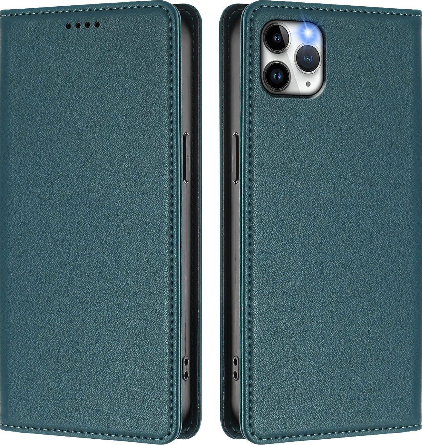 Custodia Per Iphone 11 Pro Max, Flip Cover In Finto Cuoio Antiurto Magnetica Con Supporto Verde