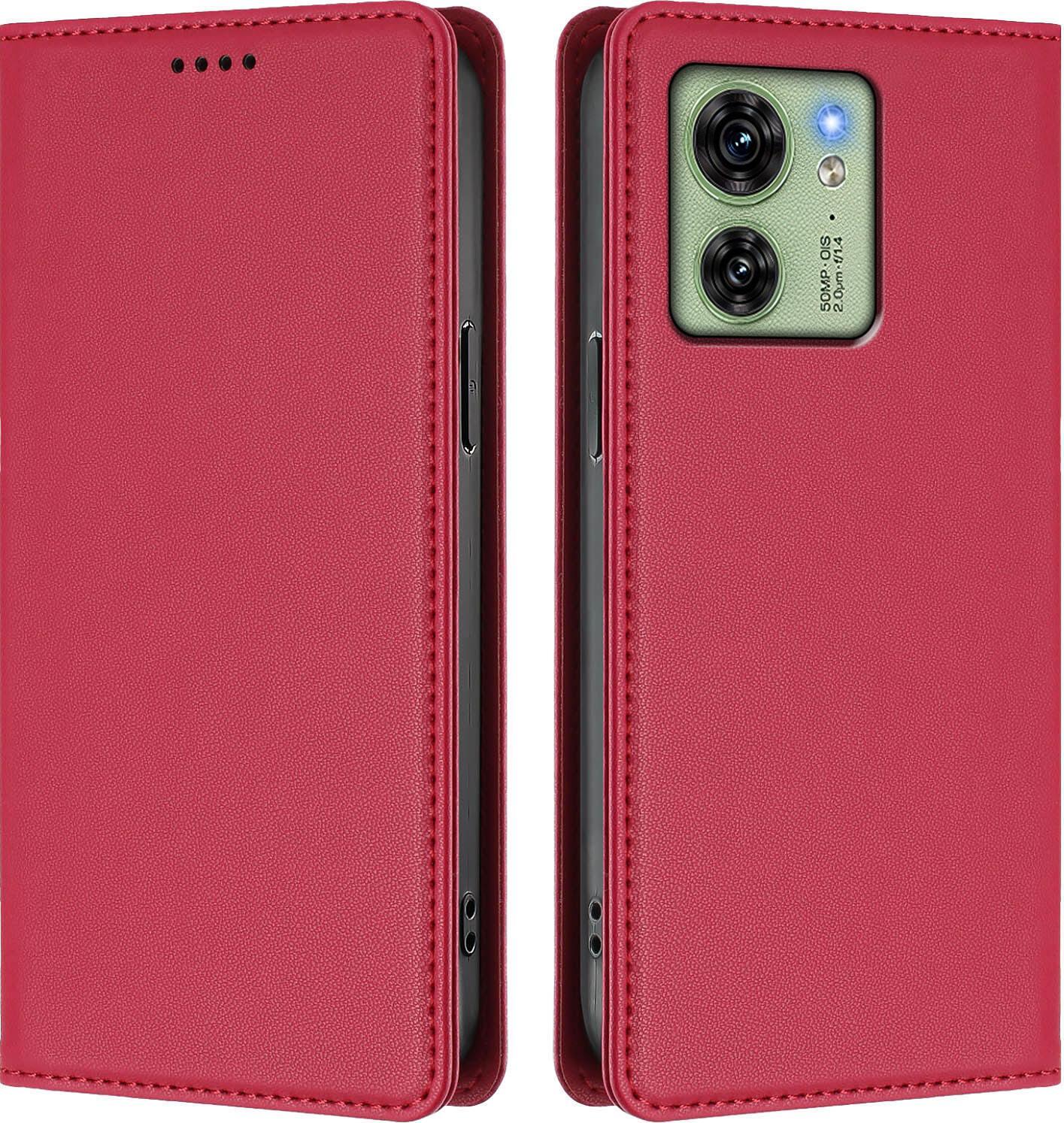 Custodia In Pelle Per Motorola Edge 40, Custodia Magnetica In Finto Cuoio Con Supporto Rosso
