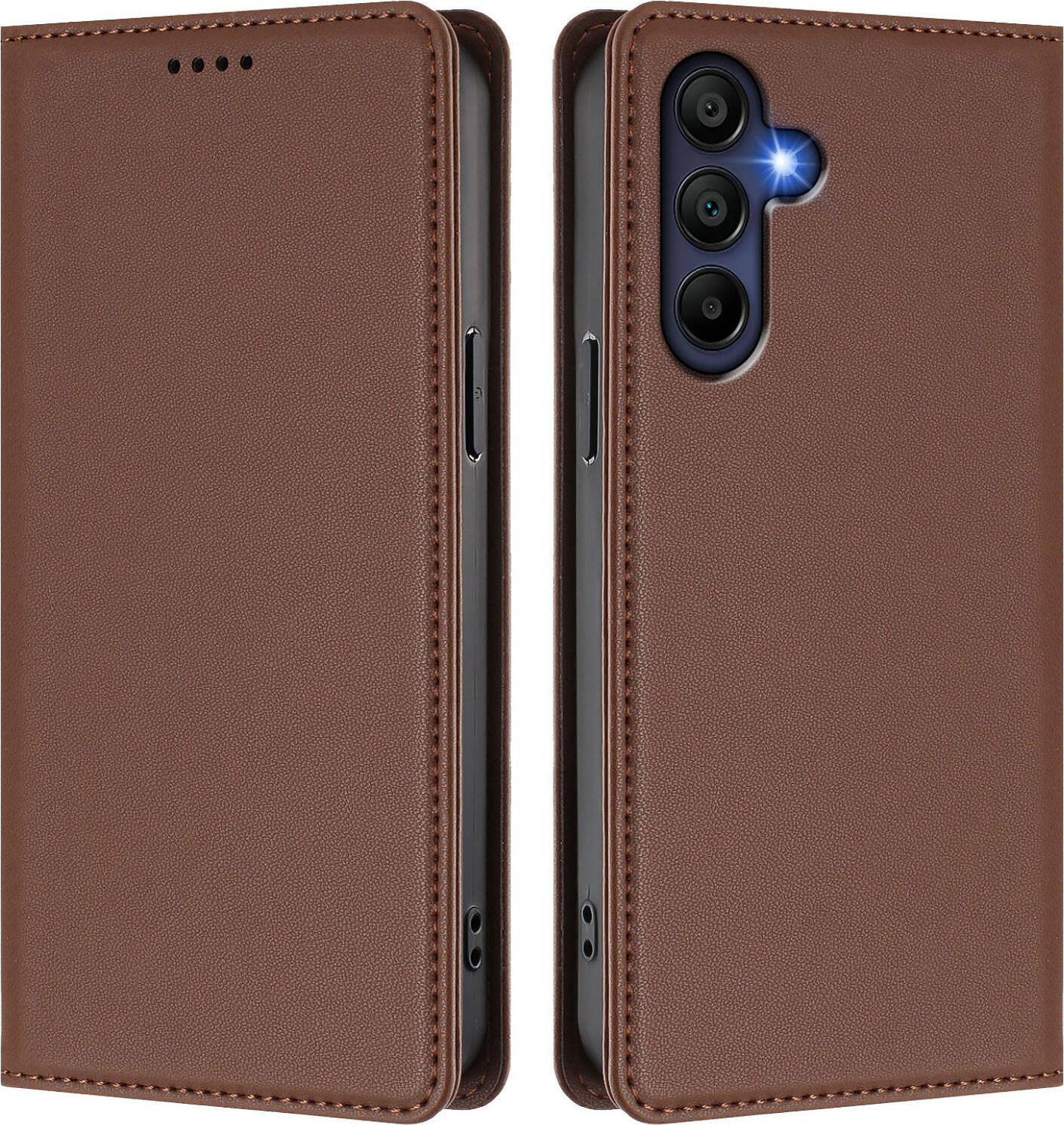 Custodia In Pelle Per Samsung Galaxy A26, Custodia Flip Magnetica In Finto Cuoio Con Supporto Marrone