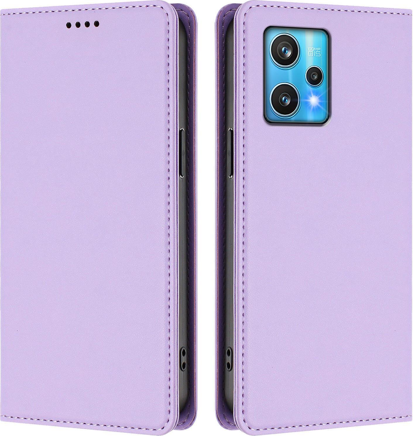 Custodia In Pelle Per Realme 9 4G/Realme 9 Pro+ 5G, Custodia Flip Magnetica In Finto Cuoio Con Supporto Viola Chiaro