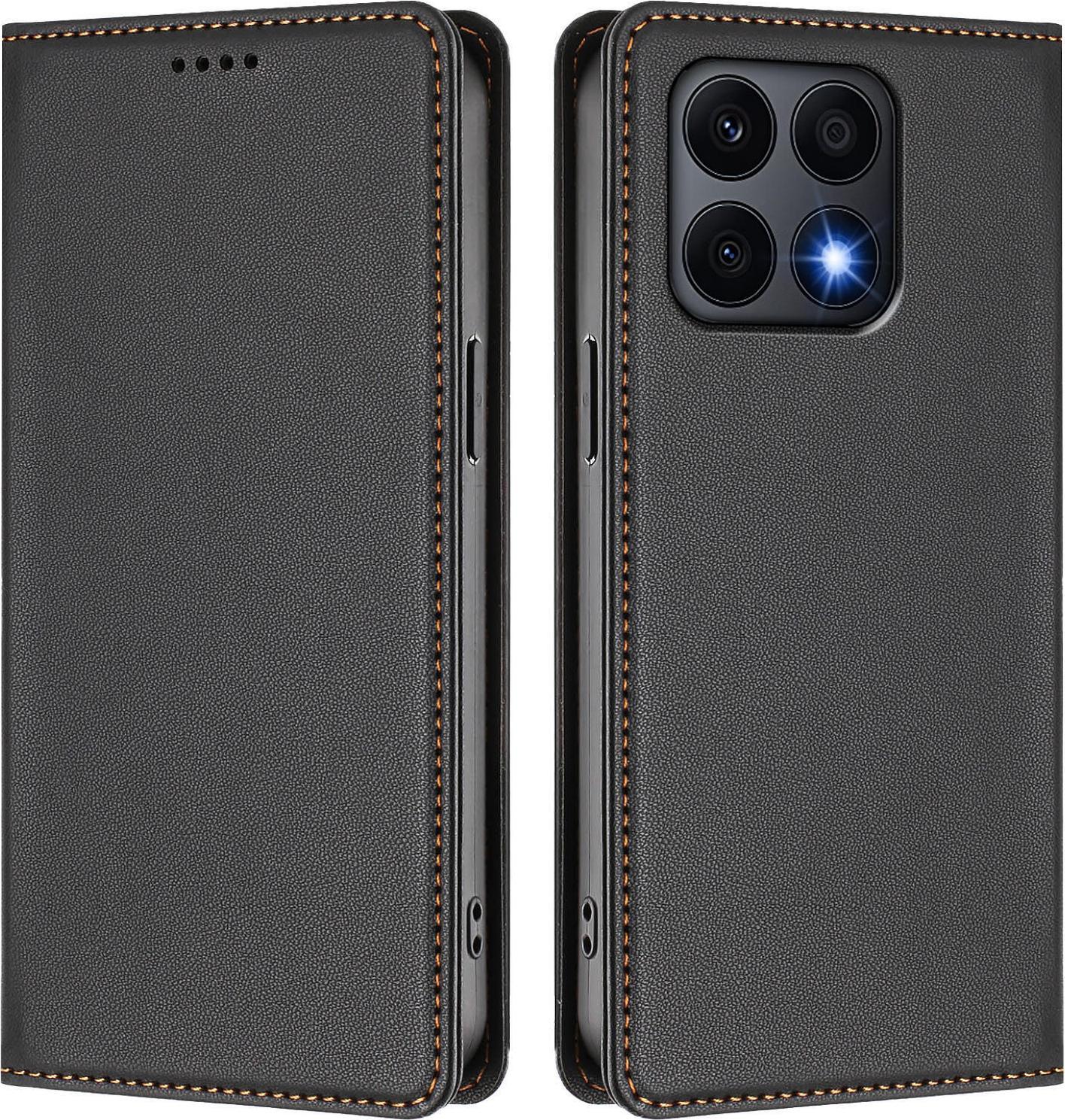 Custodia Per Telefono Cellulare Per Honor X8A, Flip Cover In Finto Cuoio Antiurto Magnetica Con Supporto Nero