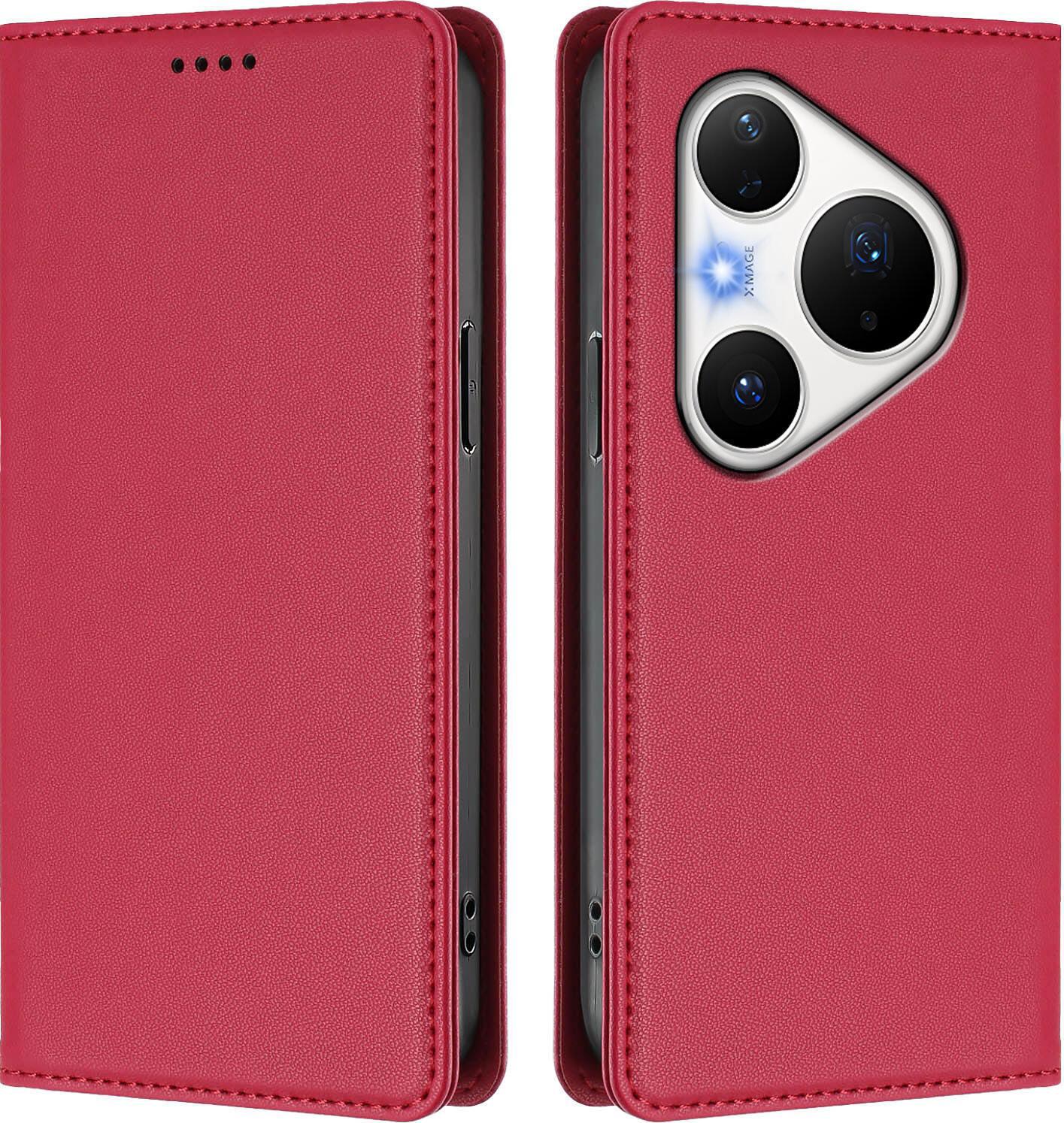 Custodia Per Huawei Pura 80 Pro/Pura 80 Pro+, Flip Cover In Finto Cuoio Antiurto Magnetica Con Supporto Rosso