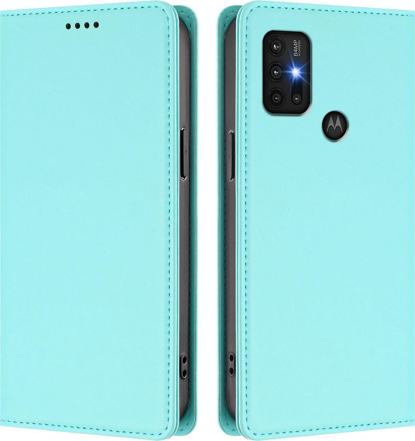 Custodia Per Cellulare Per Motorola Moto G30 / G20 / G10, Flip Cover In Finto Cuoio Antiurto Magnetica Con Supporto Turchese