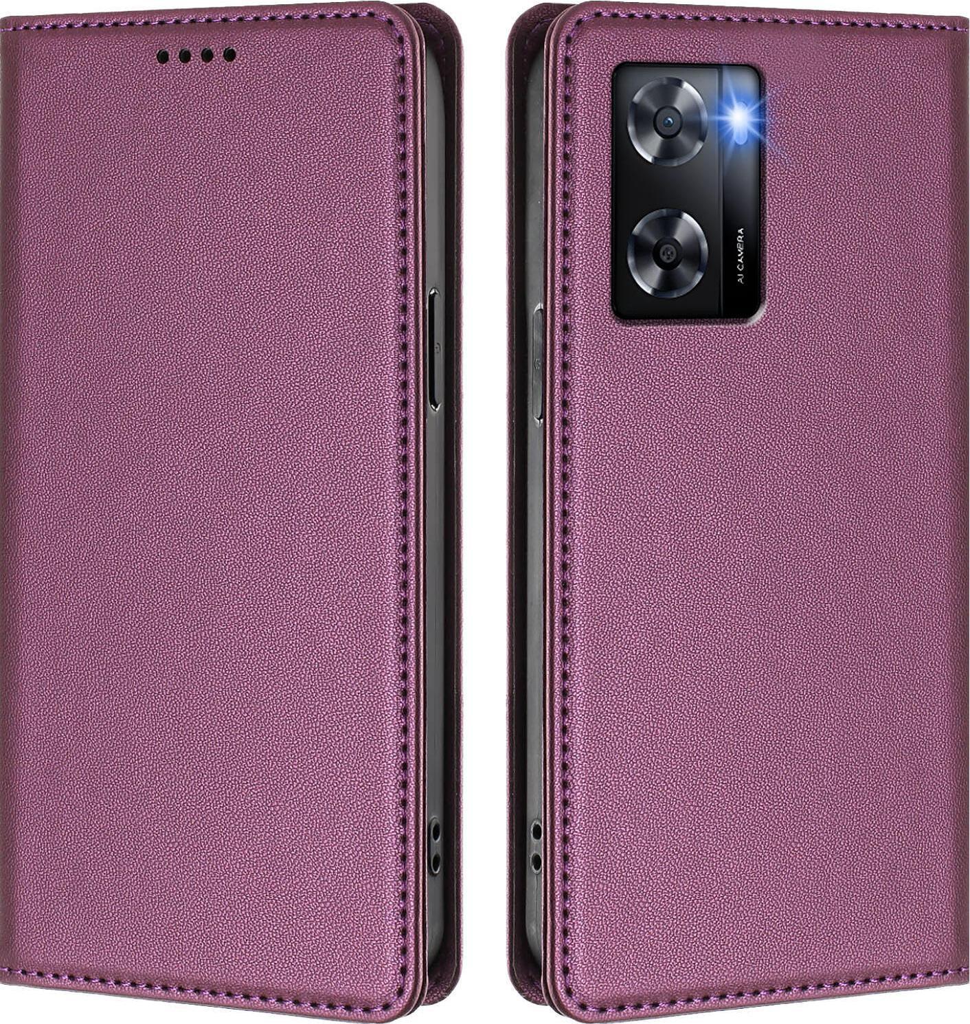Custodia In Pelle Per Oppo A57E/A57S/A57 4G/A77S/A77 4G, Custodia Magnetica In Finto Cuoio Con Supporto Viola