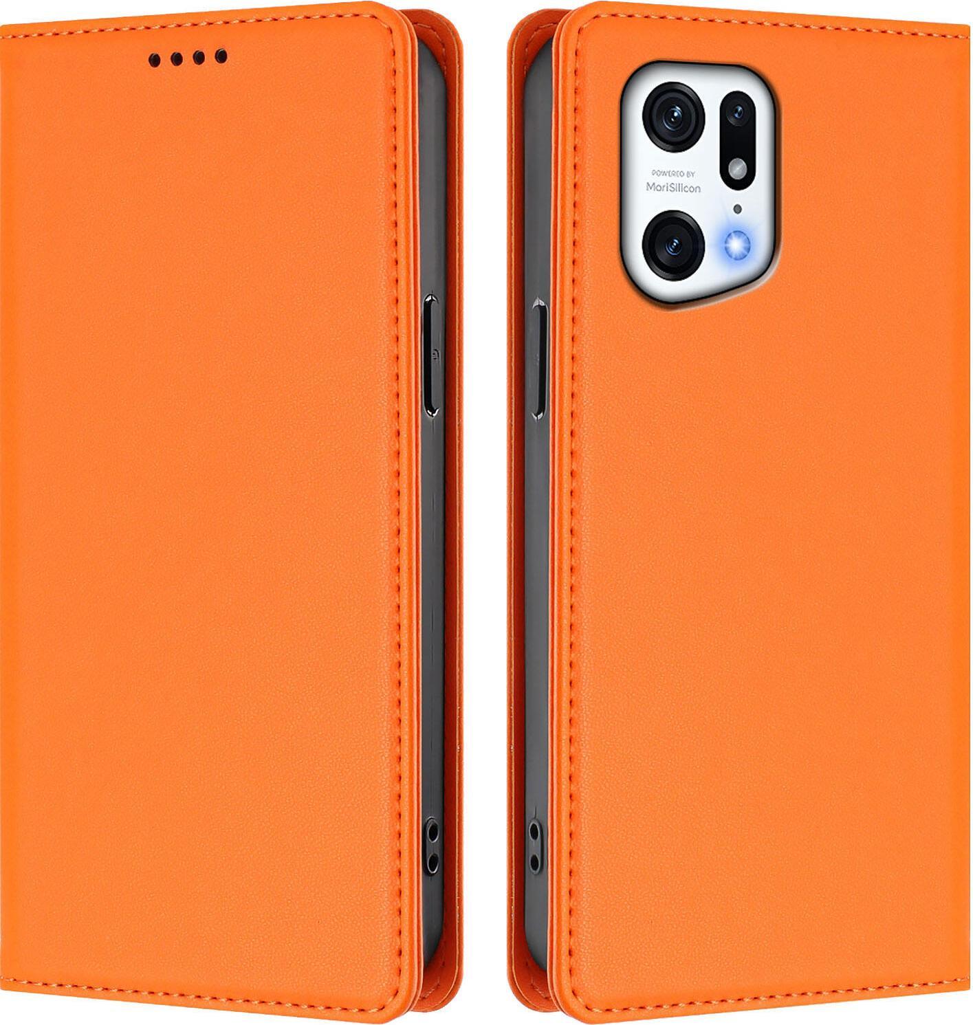 Custodia In Pelle Per Oppo Find X5 Pro, Custodia Flip Magnetica In Finto Cuoio Con Supporto Arancione