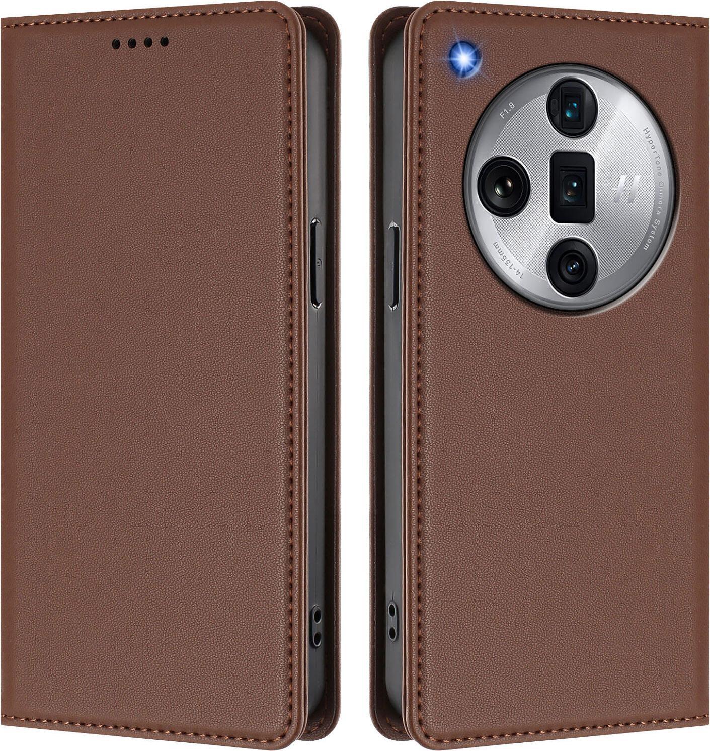 Custodia In Pelle Per Oppo Find X7 Ultra, Custodia Flip Magnetica In Finto Cuoio Con Supporto Marrone