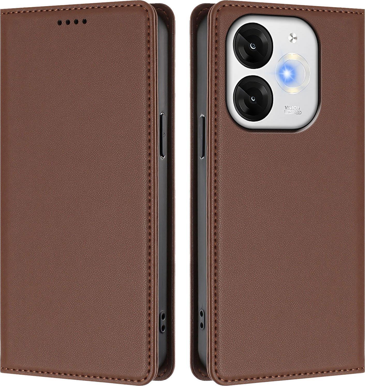 Custodia In Pelle Per Itel A80, Flip Case Magnetico In Finto Cuoio Con Supporto Brown