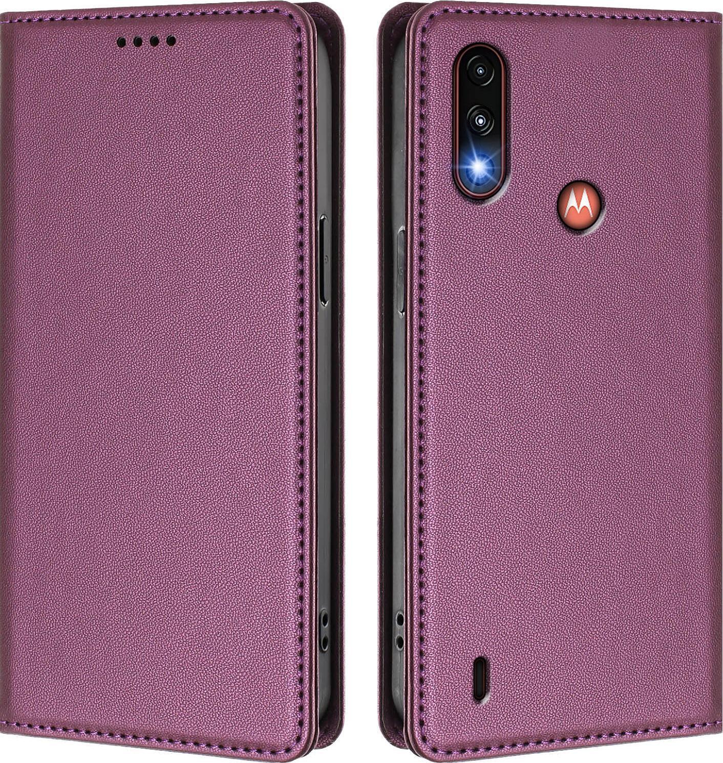 Custodia Per Motorola Moto E7 Power, Flip Cover In Finto Cuoio Antiurto Magnetica Con Supporto Viola