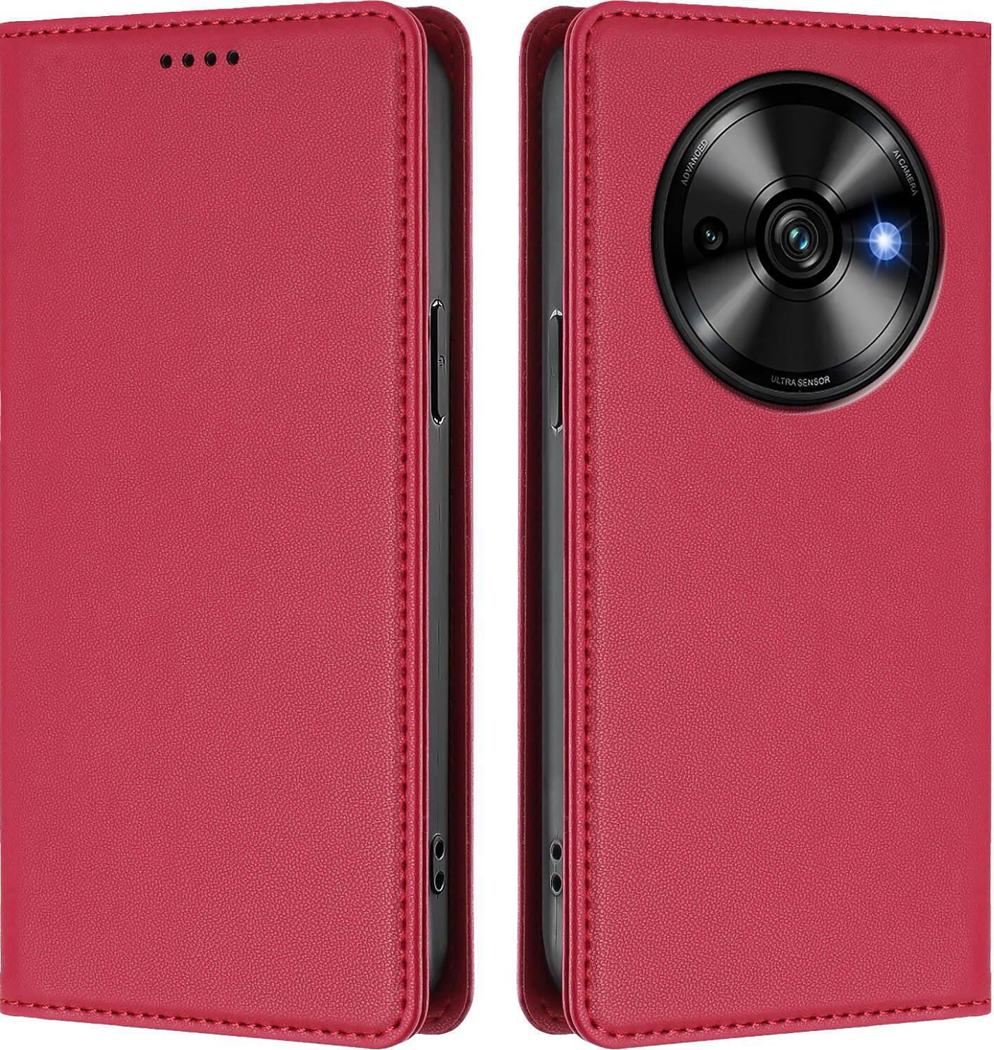 Custodia In Pelle Per Oukitel C59 / C59 Pro, Custodia Magnetica In Finto Cuoio Con Supporto Rosso