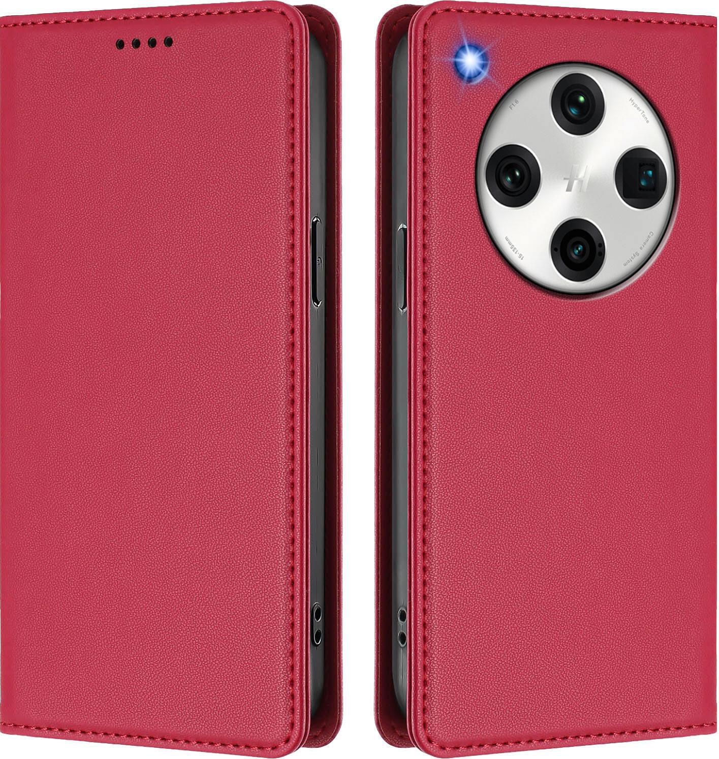 Custodia In Pelle Per Oppo Find X8 Pro, Custodia Magnetica In Finto Cuoio Con Supporto Rosso