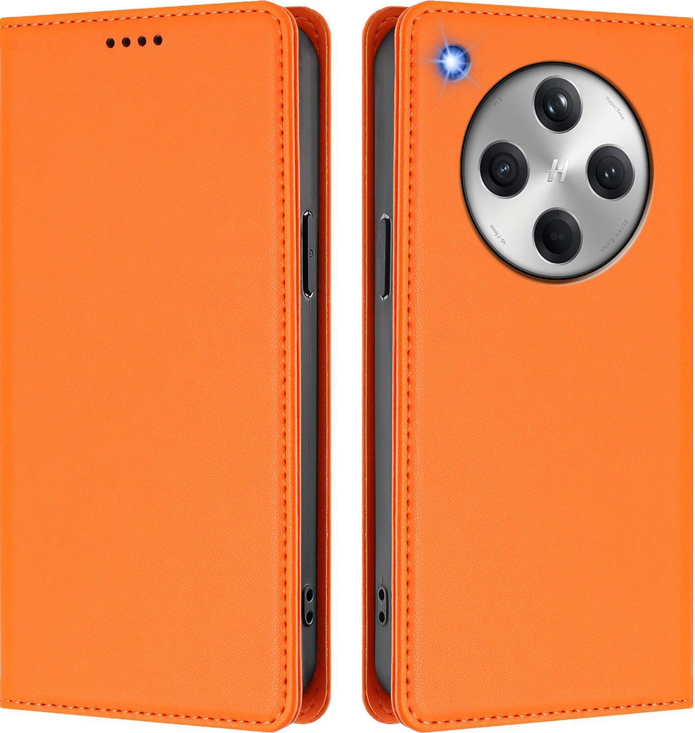 Custodia Per Oppo Find X8, Flip Cover In Finto Cuoio Antiurto E Magnetica Con Supporto Arancione