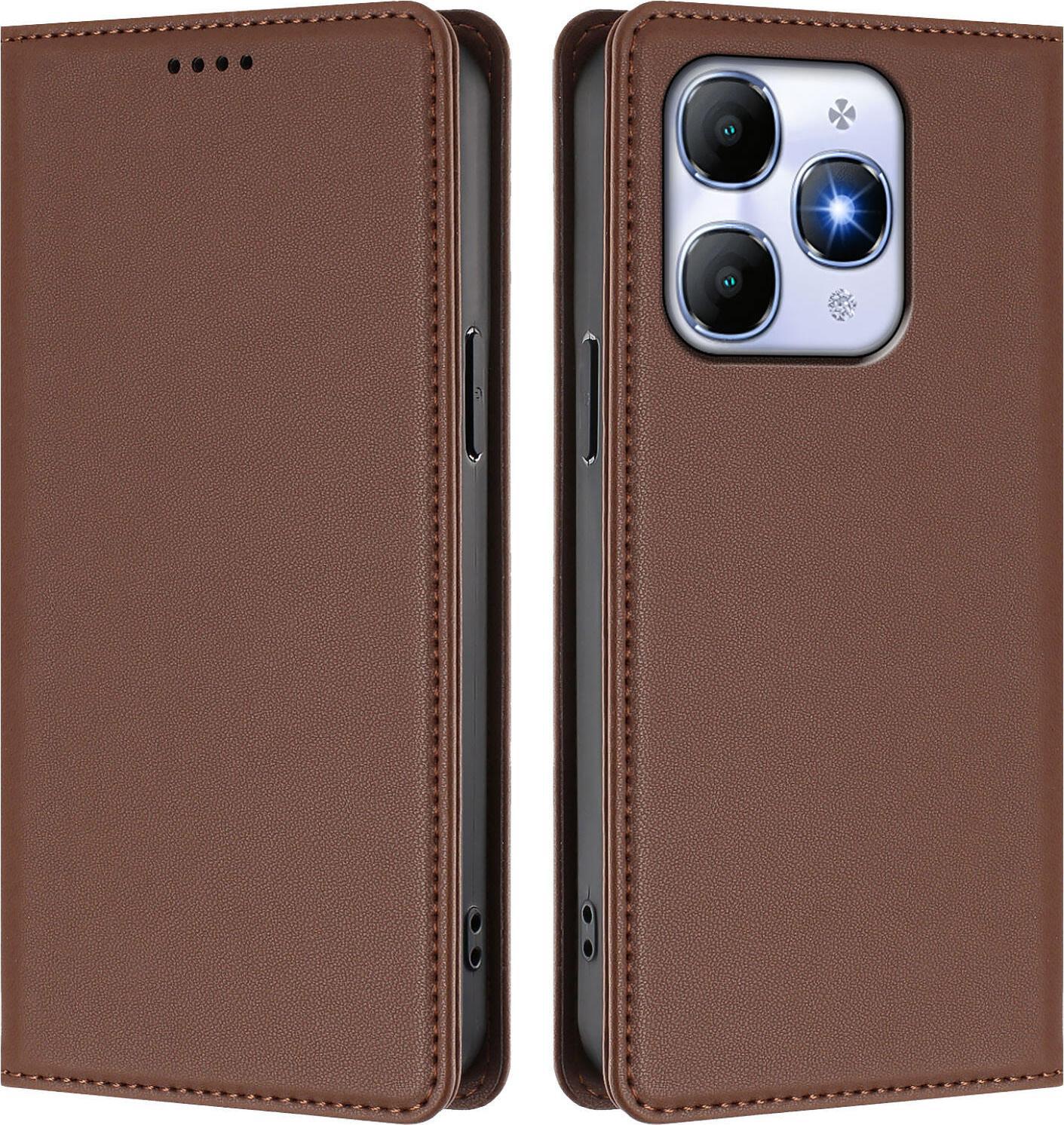 Custodia Per Cellulare Per Itel A90, Custodia Magnetica Antiurto Flip Cover In Finto Cuoio Con Supporto Marrone