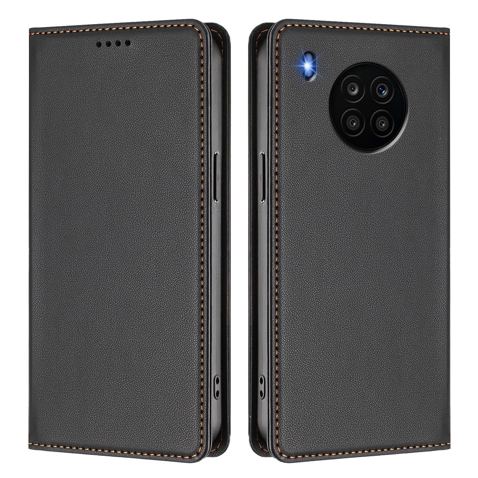 Custodia In Pelle Per Huawei Nova 8I / Honor 50 Lite, Flip Case Magnetico In Finto Cuoio Con Supporto Nero