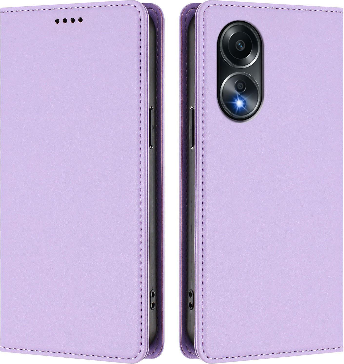 Custodia In Pelle Per Oppo A58 4G, Custodia Magnetica In Finto Cuoio Con Supporto Viola Chiaro