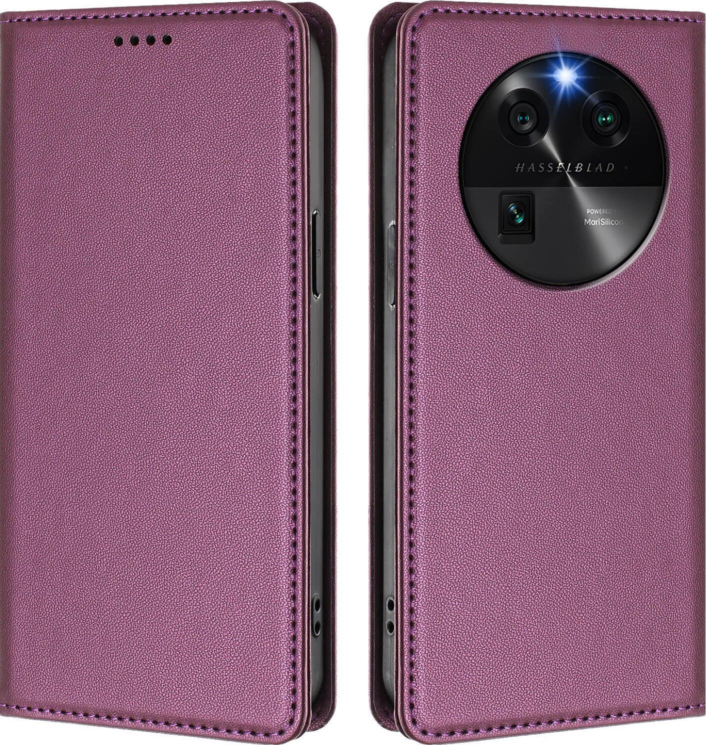 Custodia In Pelle Per Oppo Find X6, Custodia Magnetica In Finto Cuoio Con Supporto Viola