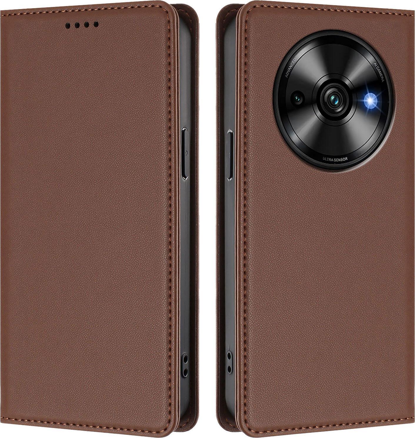 Custodia In Pelle Per Oukitel C59 / C59 Pro, Custodia Magnetica In Finto Cuoio Con Supporto Marrone