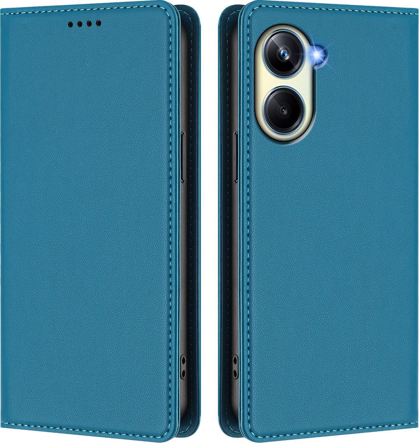 Custodia In Pelle Per Realme 10 Pro 5G, Custodia Flip Magnetica In Finto Cuoio Con Supporto Lake Blu
